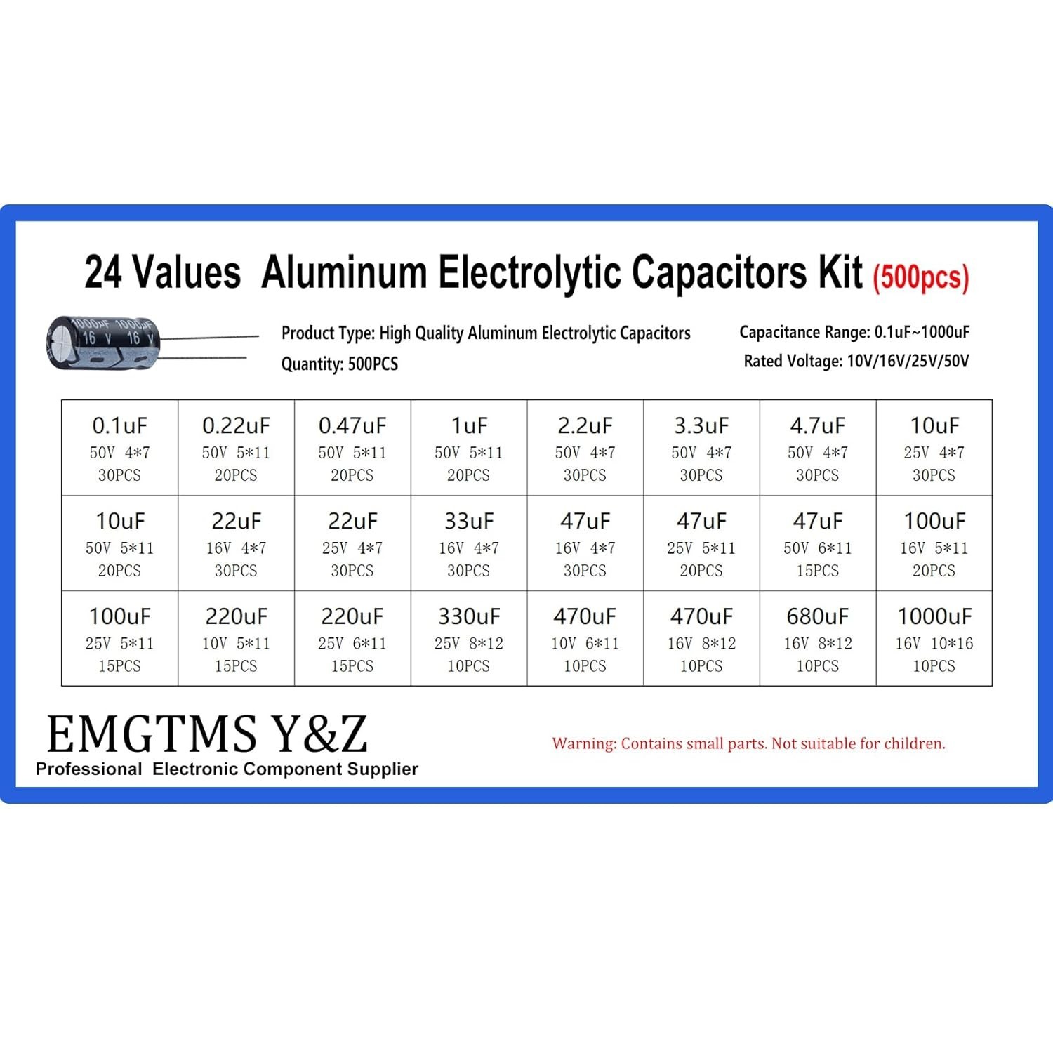500pcs 24-Value Electrolytic Capacitor Assortment Kit 0.1uF-1000uF | 10V 16V …