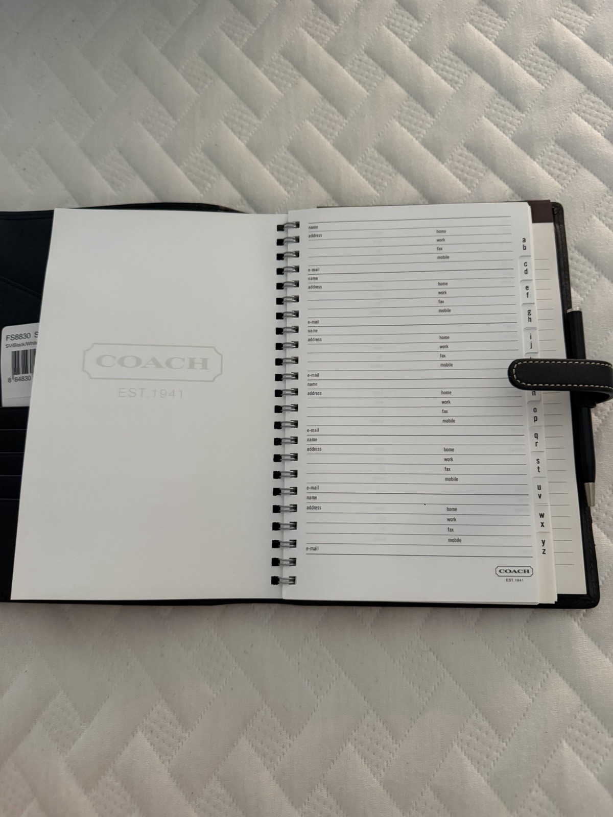 Coach FS8830 Black/White Leather Organizer Address Book, Small