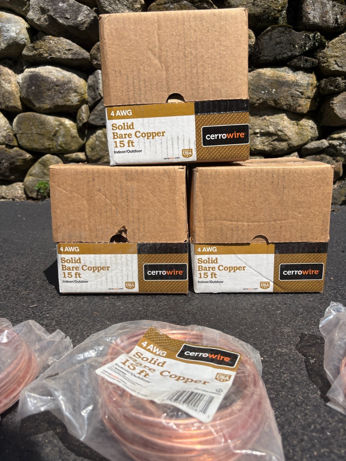 Cerrowire 050-2400A3 4 AWG Solid Bare Copper Grounding Wire 15 ft Soft Drawn