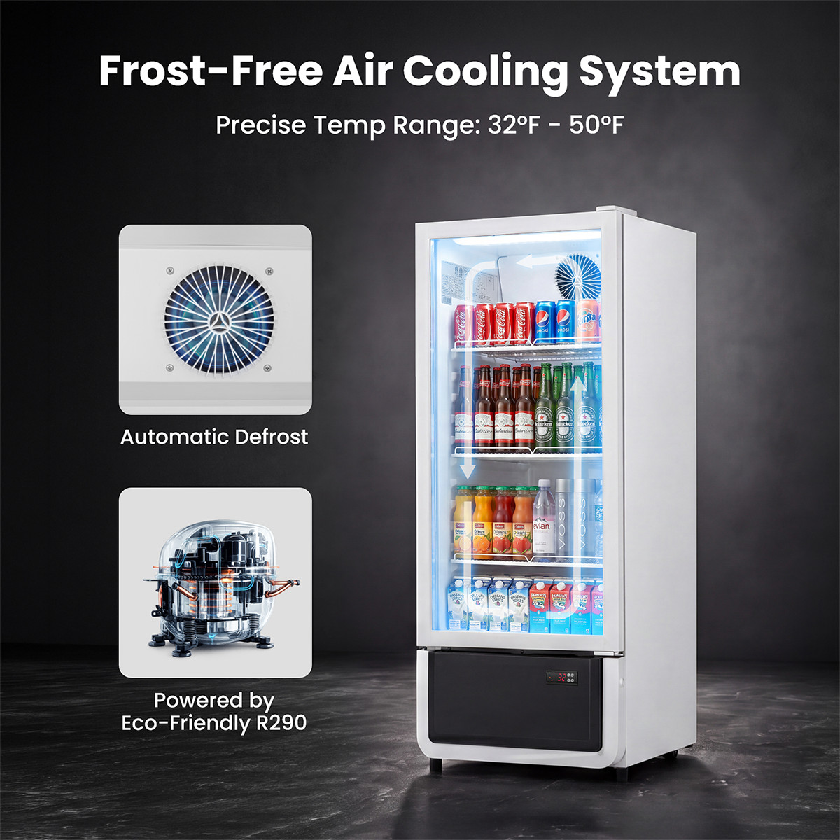Yeego Commercial Upright Refrigerator 6.85 Cu.ft Beverage Display Cooler White