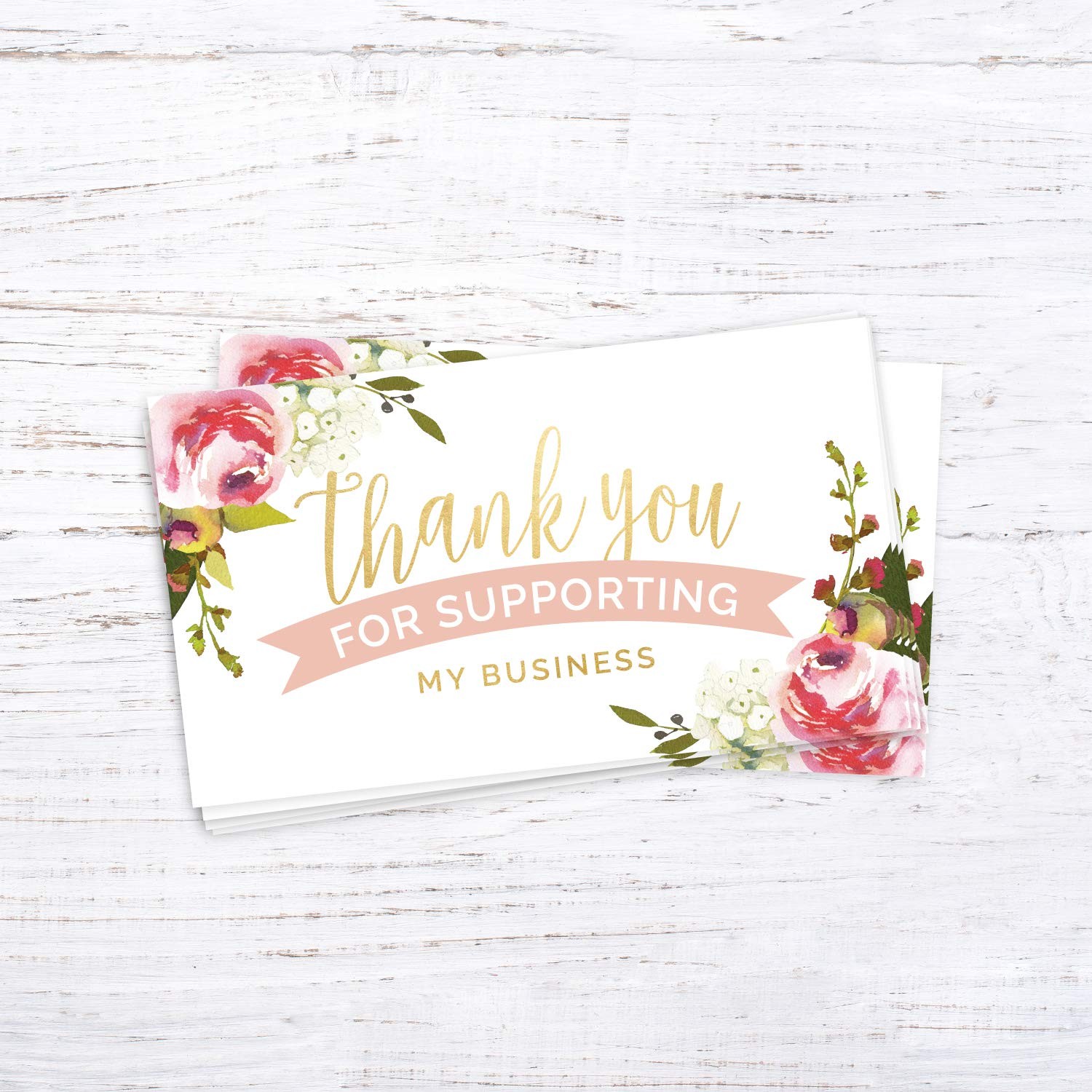 Pink Floral Thank You for Your 2″ x 3.5″, White, Pink, Yellow, Green, Red