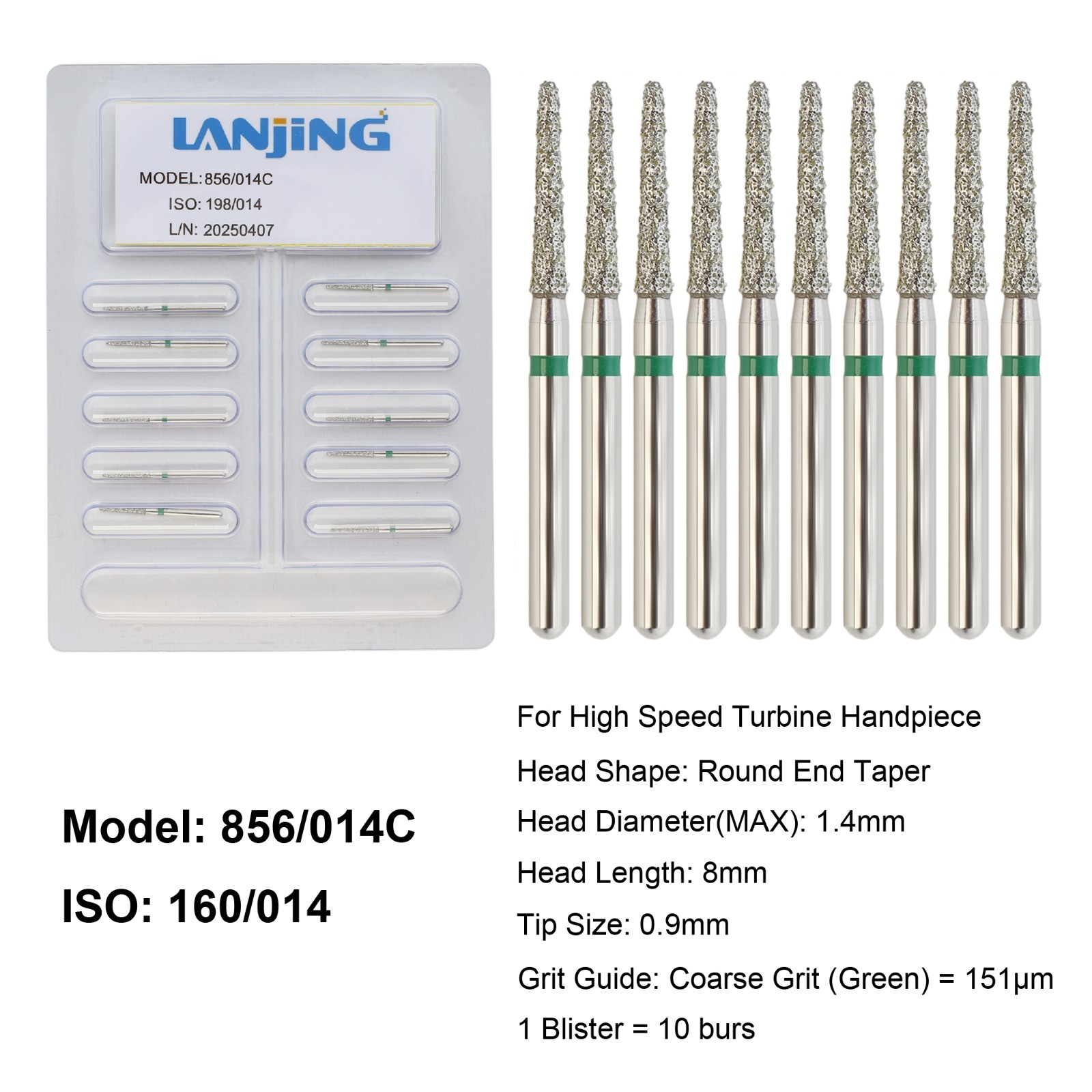 Dental Diamond Burs FG Round End Taper Football Bur Coarse Fine High Speed 856