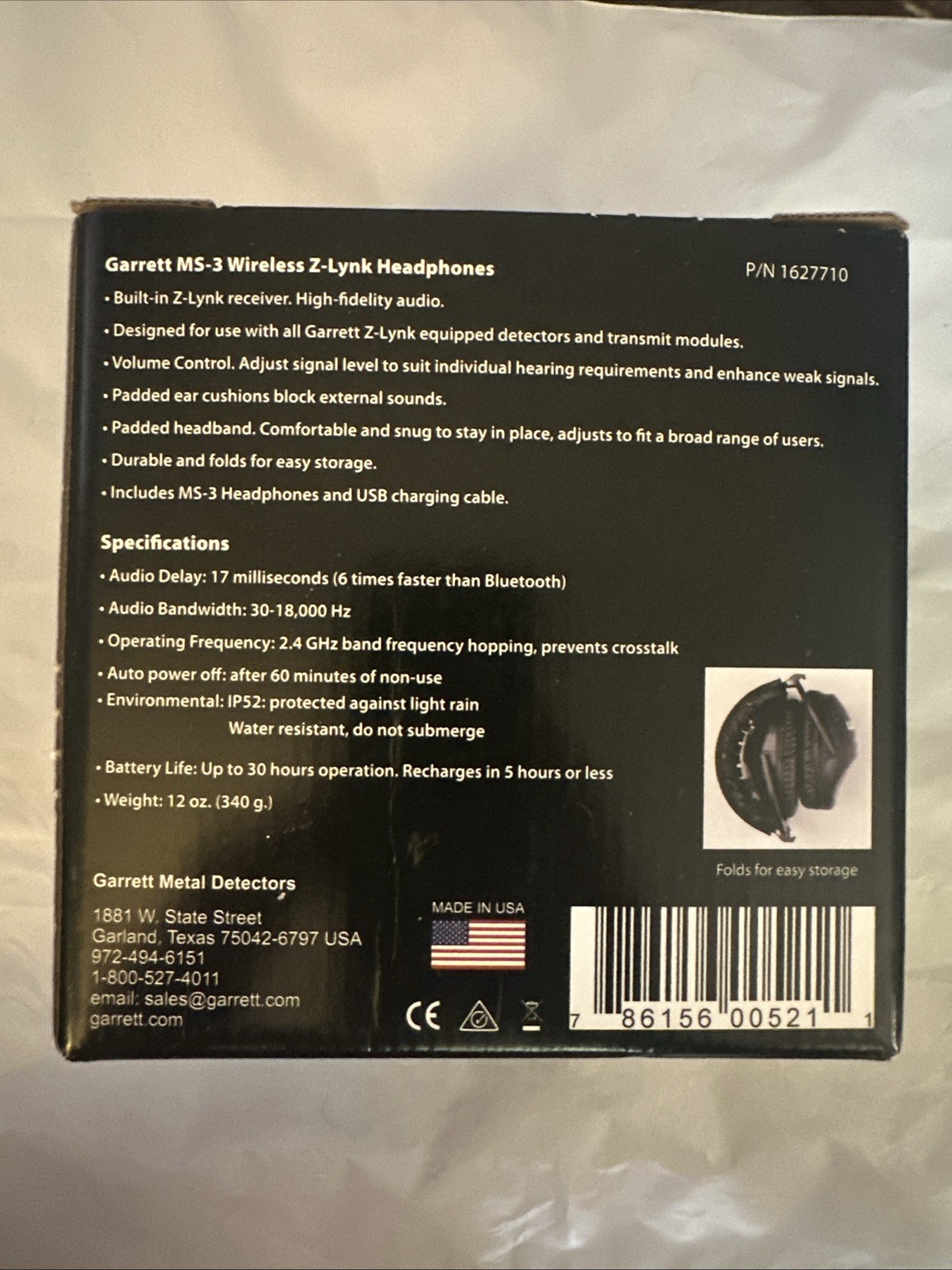 Garrett Ms3 Z-lynk Wireless Headphones for Garrett Metal Detectors 1627710