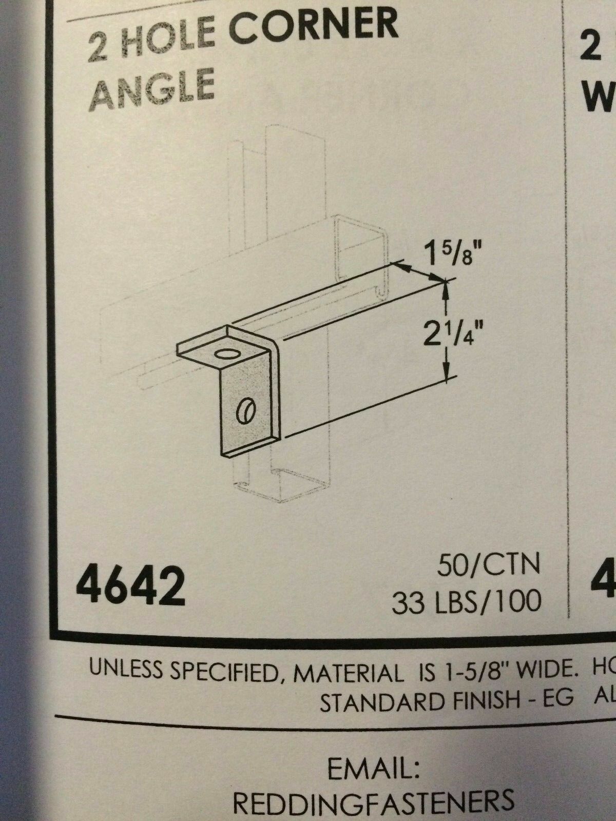 2-Hole 90DEG Corner Angle for Unistrut Channel Two Hole Fitting #4642 P1068