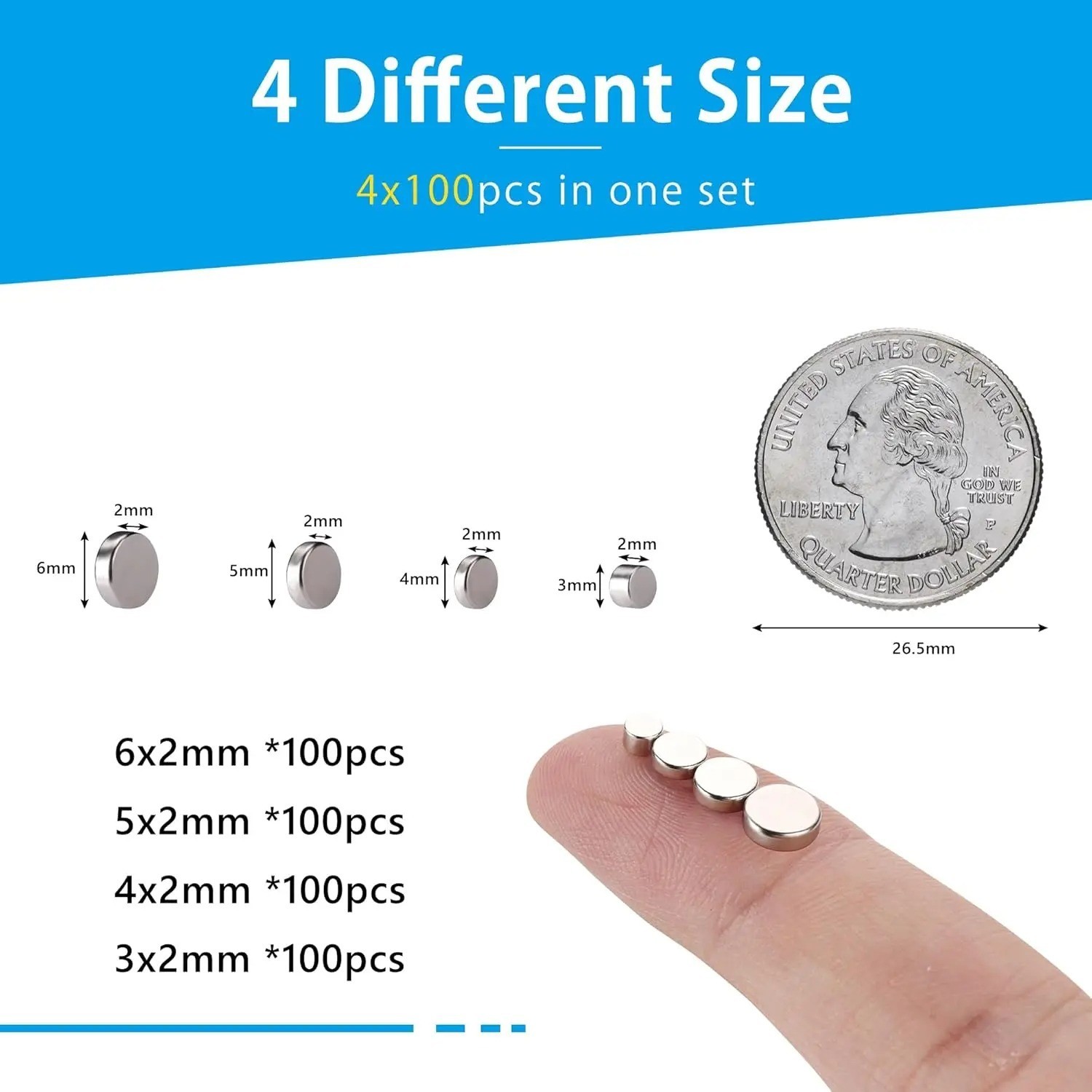 400-100Pcs Small Magnets, 3x2x4x5 mm Mini Tiny Round Magnets, Micro Magnets