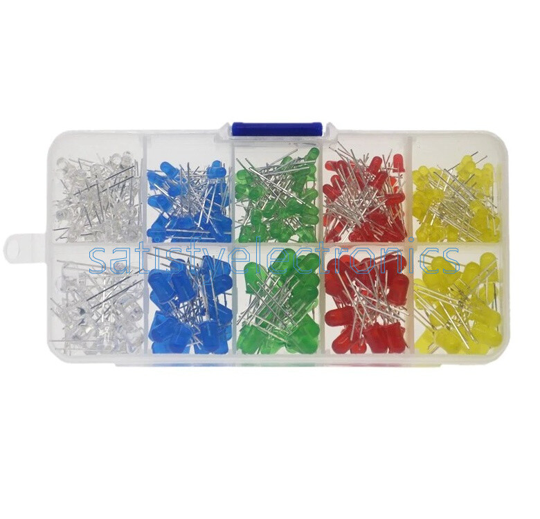 300pcs 3mm 5mm LED Diodes Emitting White Yellow Red Green Blue Assorted Kit