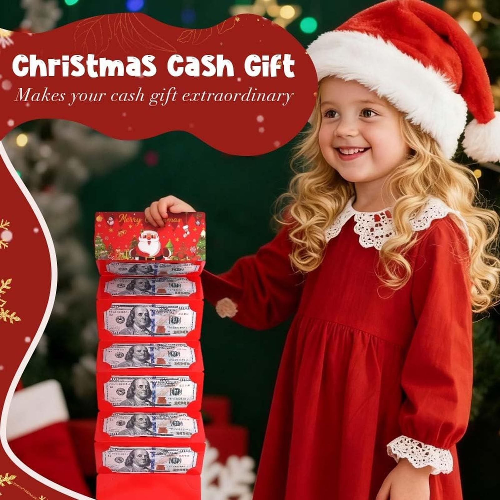 3PCS Christmas Cash Gift Envelope, 2026 New 6.69″ x 28.35″, Green+Red+Blue