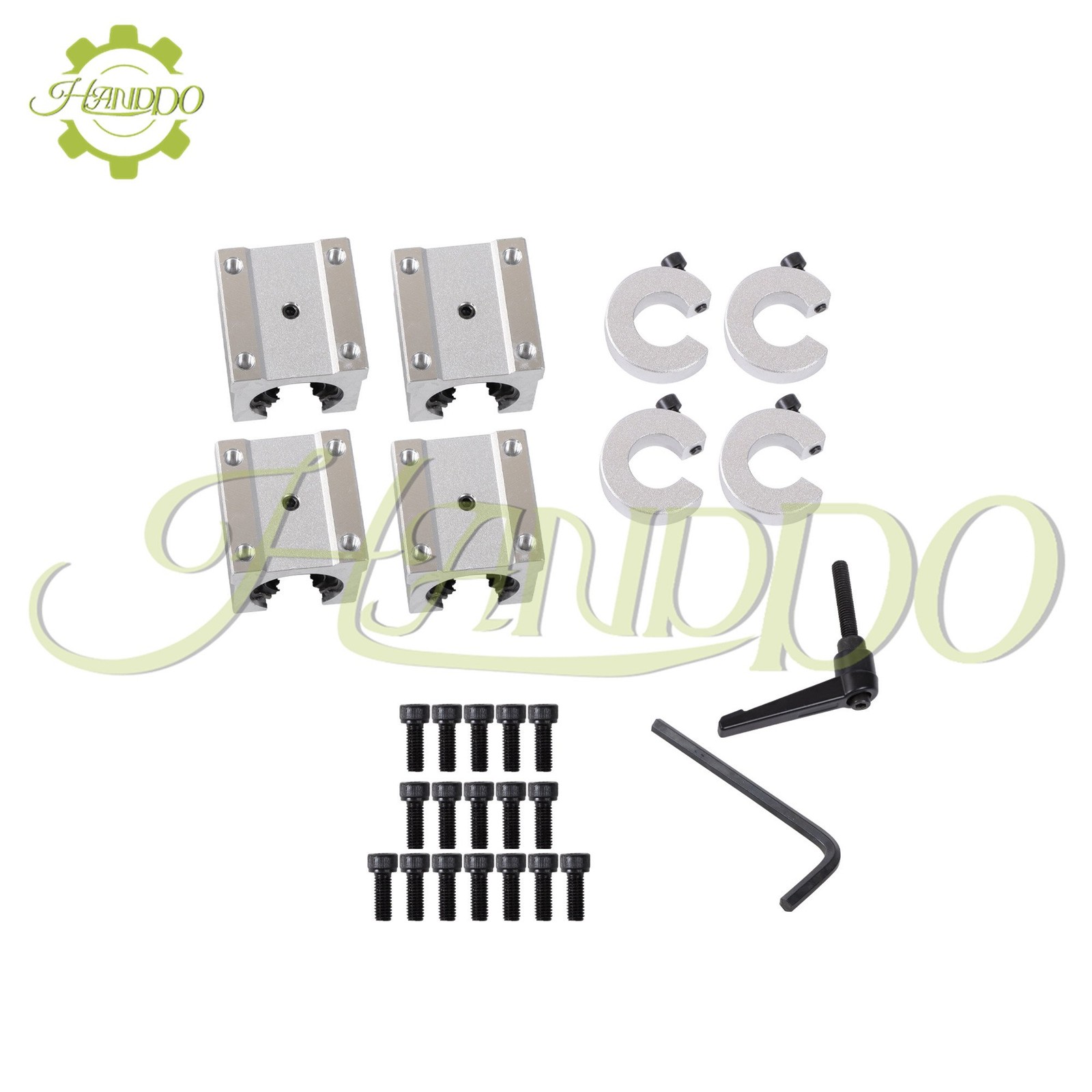 Linear Rails 2Pcs SBR20-2200mm & 4× SBR20UU Bearing Blocks & 4×20mm Fixing Rings