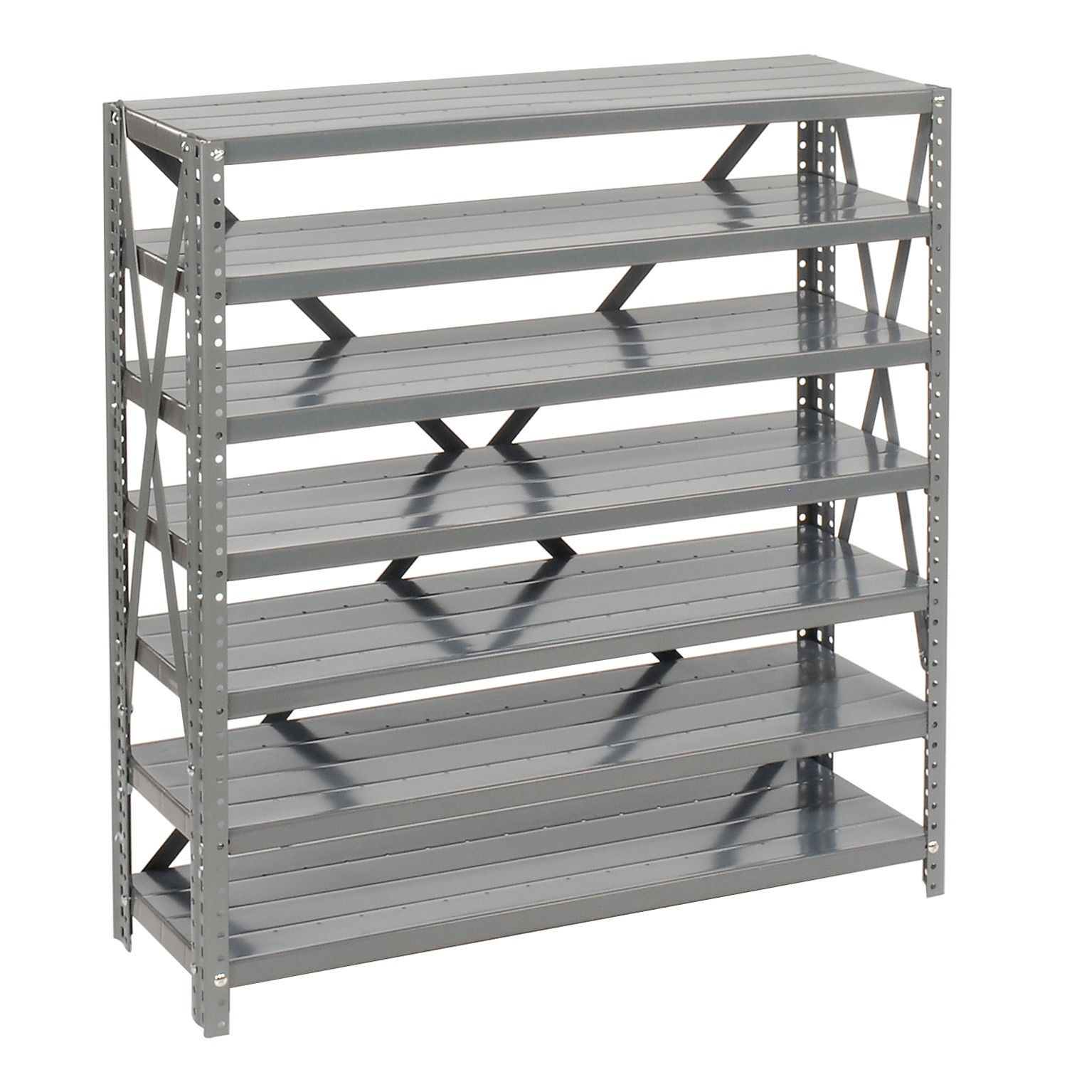 7 Shelf Steel Shelving with (48) 4″H Plastic Shelf Bins Blue 36x12x39