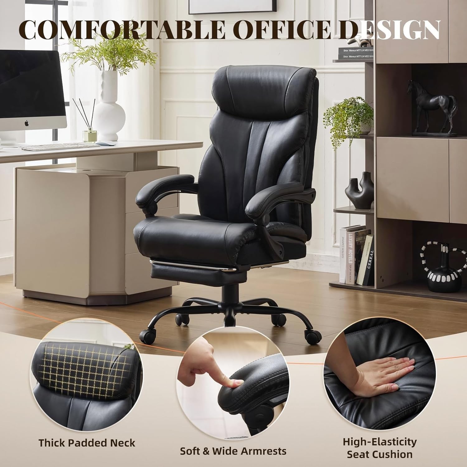 500lbs Big and Tall Office Chair with Footrest Wide Ergonomic Computer Chair