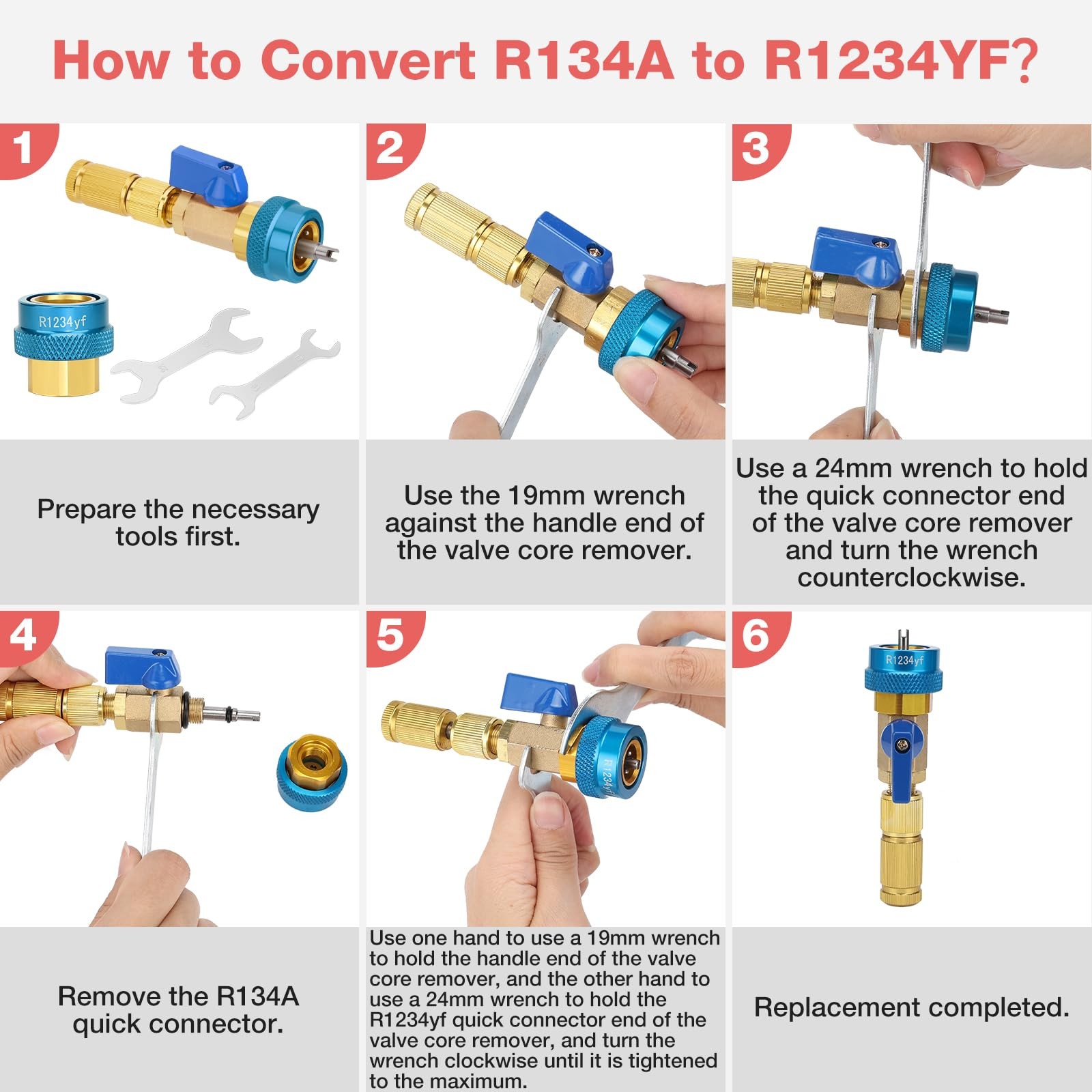 WADEO AC Valve Core Remover Tool Set – Quick Release for R134a & R1234yf, Com…