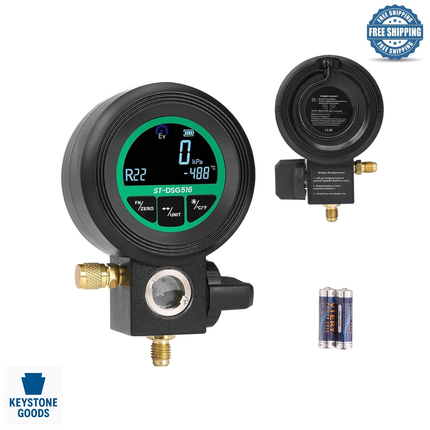 HVAC Digital Manifold Gauge with Backlit LCD & Multi-Refrigerant Support