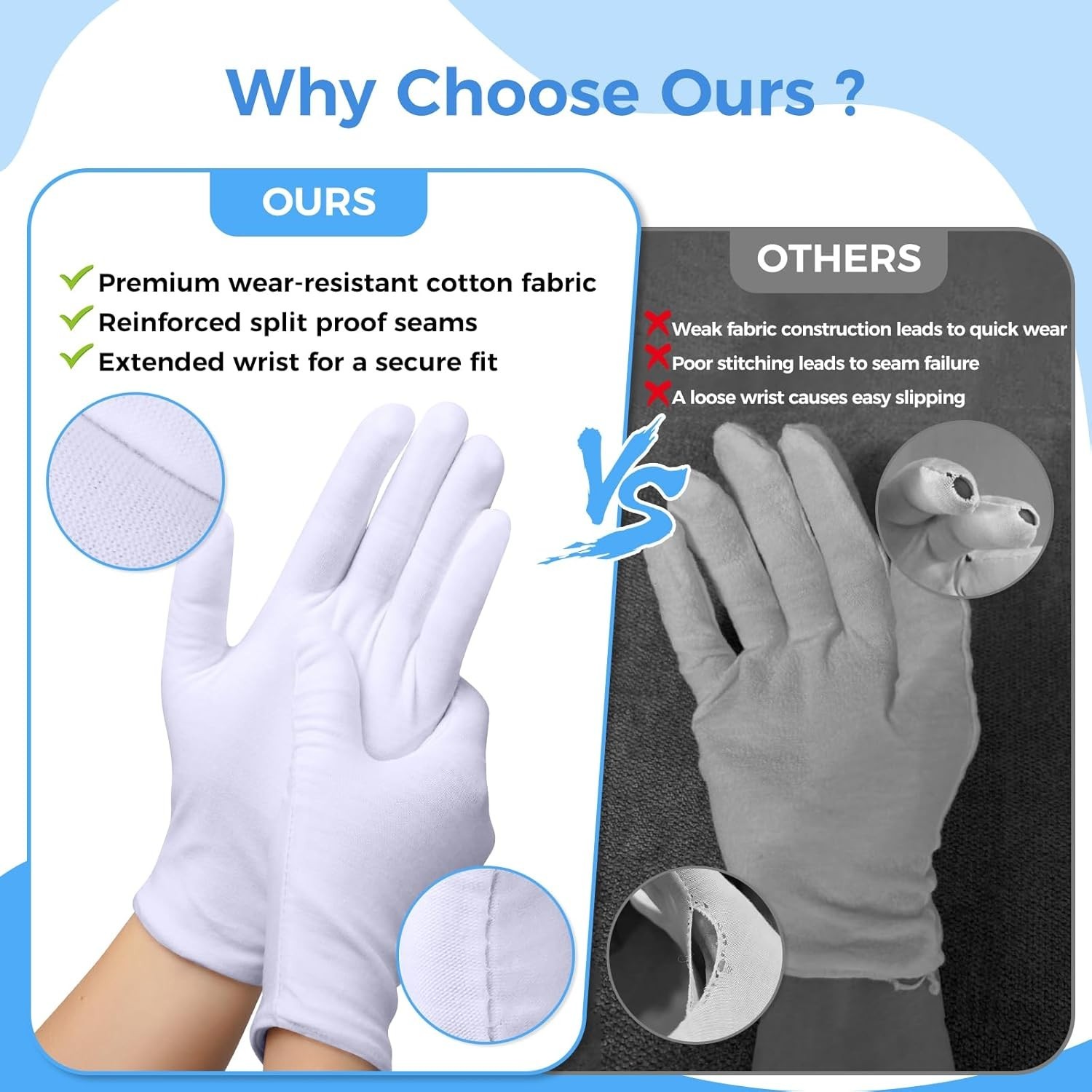 Gentle 100% Cotton Gloves for Dry Hands – 3 Pairs for Nighttime Moisturizing
