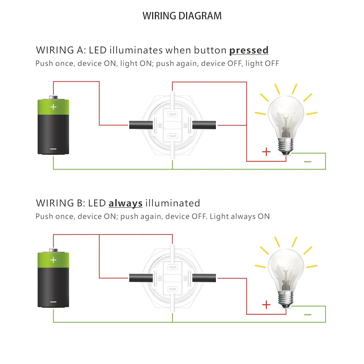 LED Latching Push Button Switch, Stainless Steel, IP67 Waterproof 5-24V 20A 1NO,
