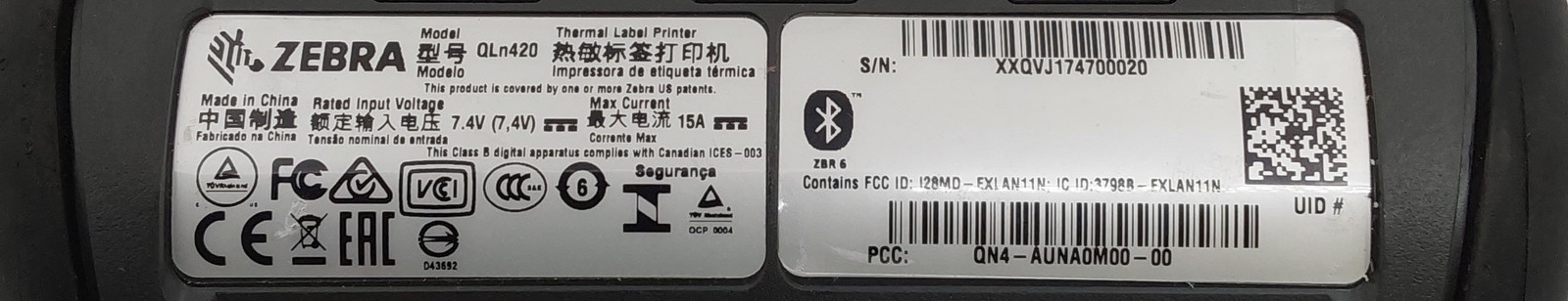 Zebra QLn420 Direct Thermal Mobile Label Printer 4in