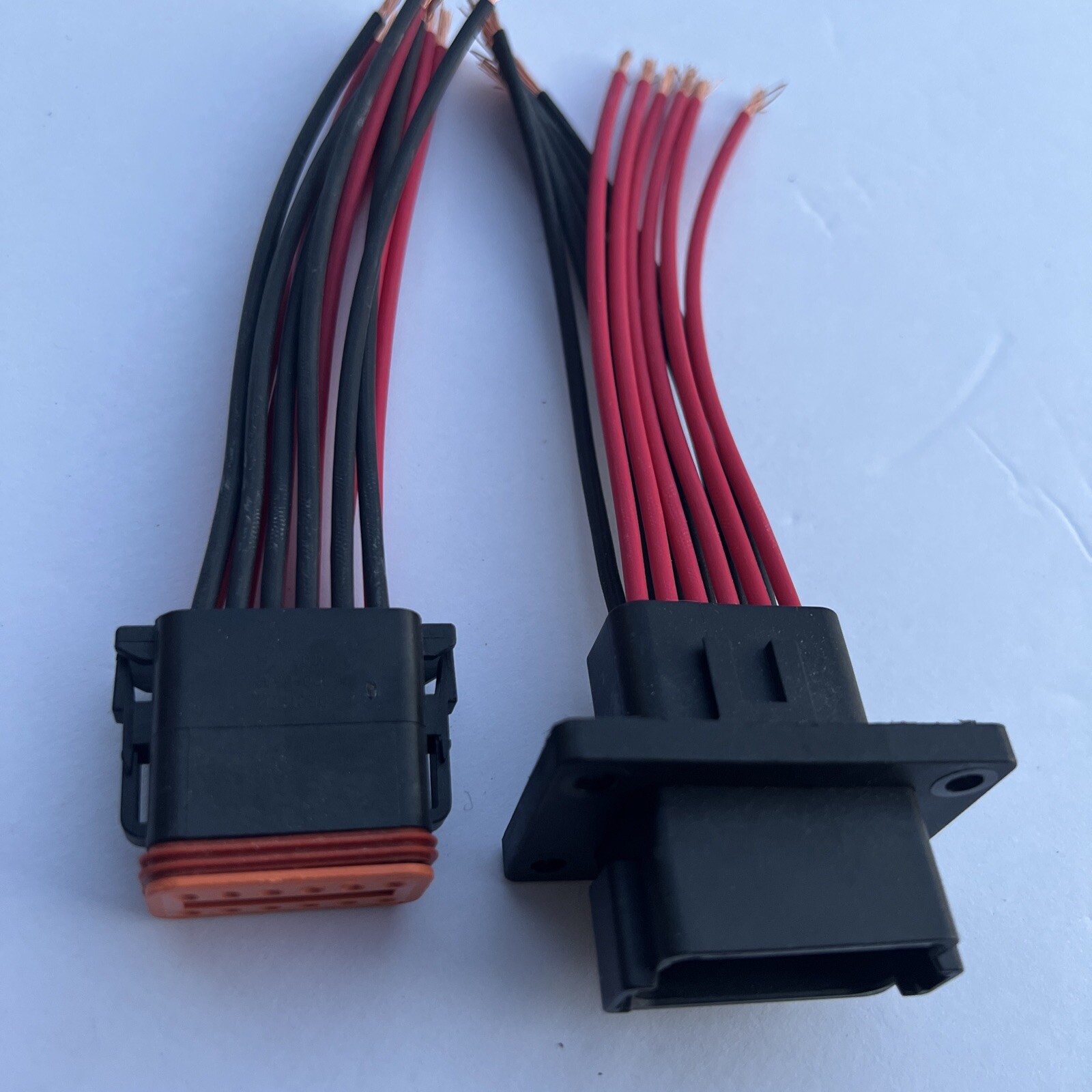 6″ Assembled Black Flanged Mount Deutsch 12Pin,14 AWG waterproof Pigtail Harness