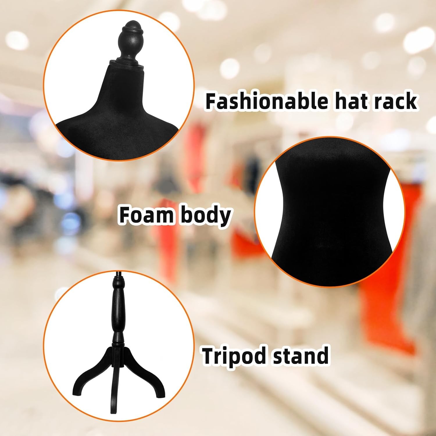 Black Female Mannequin Torso with Tripod Stand,Form 61-67 Inch Height Adjustable