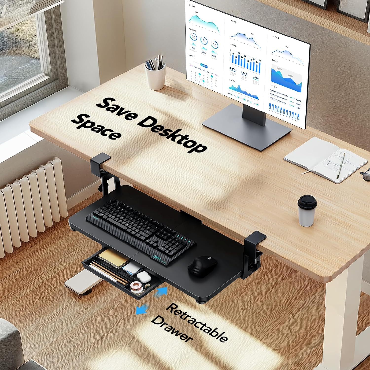 Large under Desk Keyboard Tray with Sturdy C-Clamp Mount, 26 (30.16″ Including C