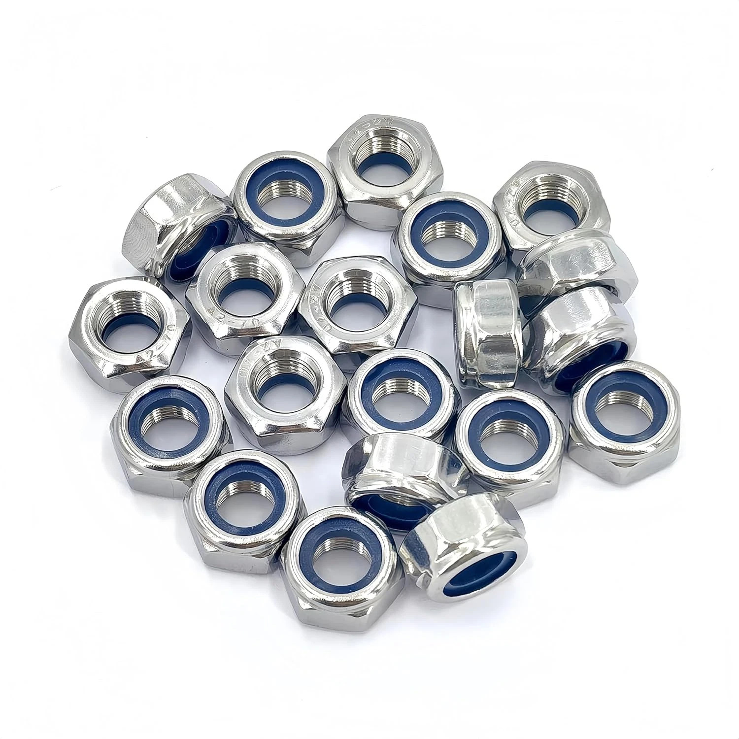 20Pcs M10 X 1.25Mm Nylon Insert Hex Lock Nuts, 304 Stainless Steel Locknuts,Silv