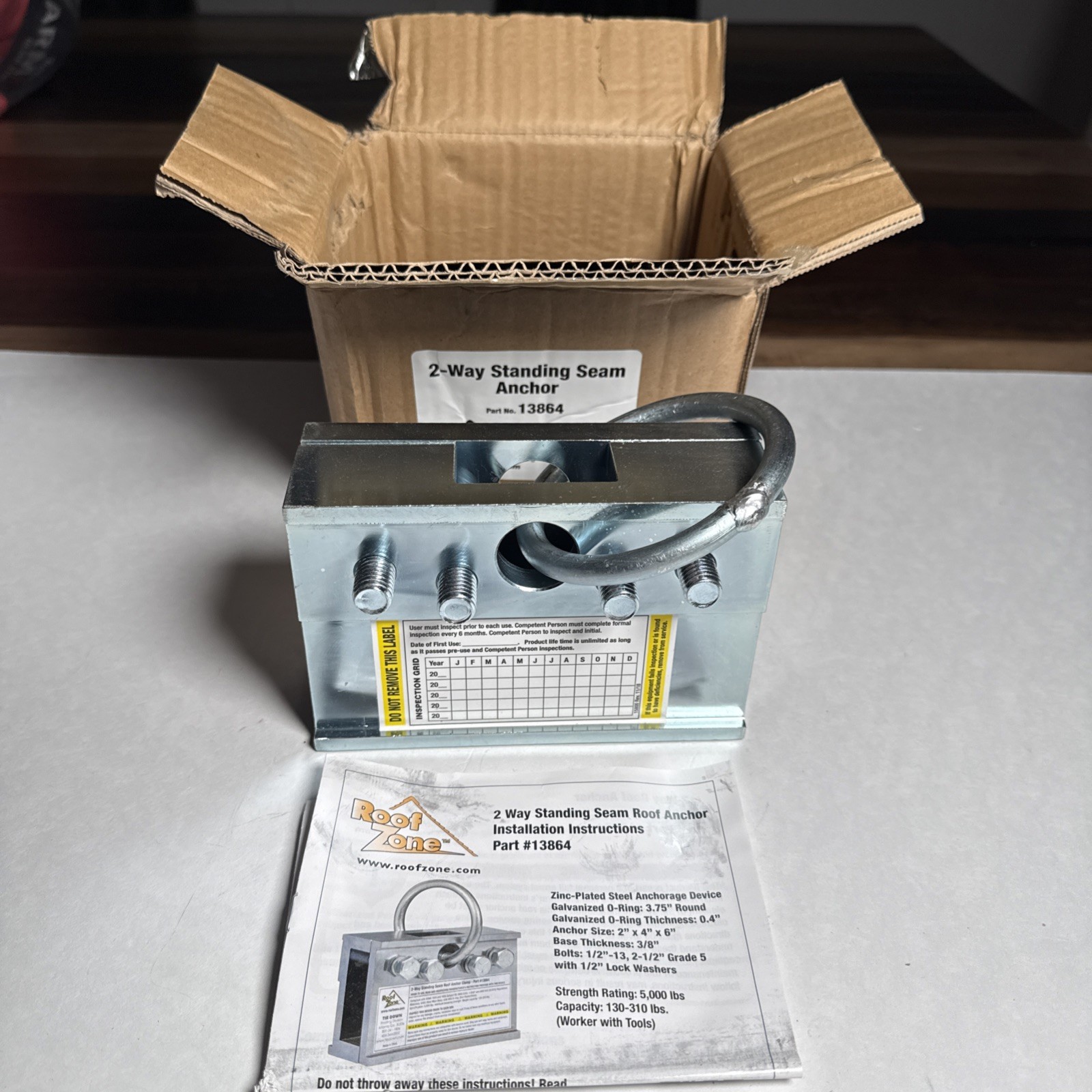 Roof Zone 2-Way Standing Seam Anchor Clamp Tie Down PART No. 13864 New