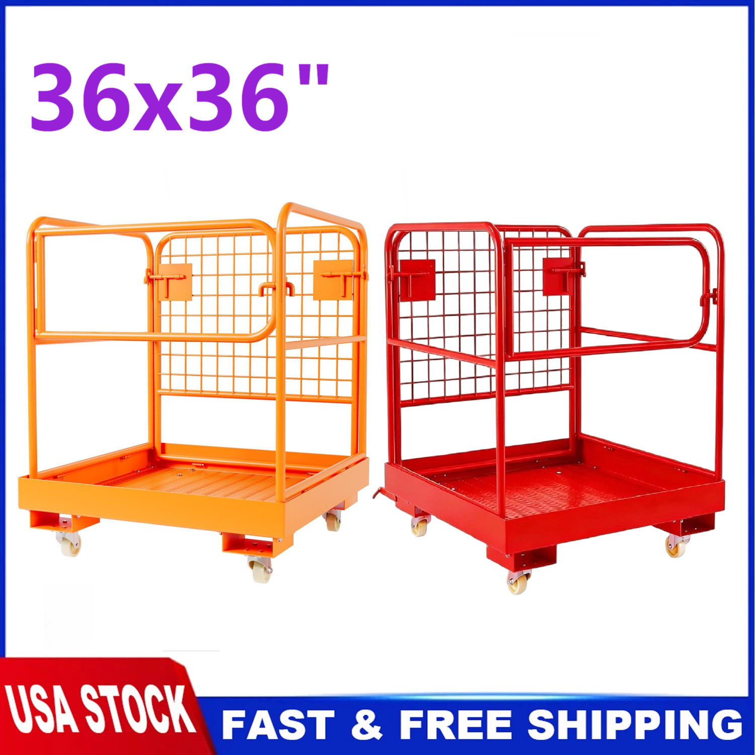1200lbs Forklift Safety Cage Heavy Duty Collapsible 36″ x 36″ Steel Man Basket