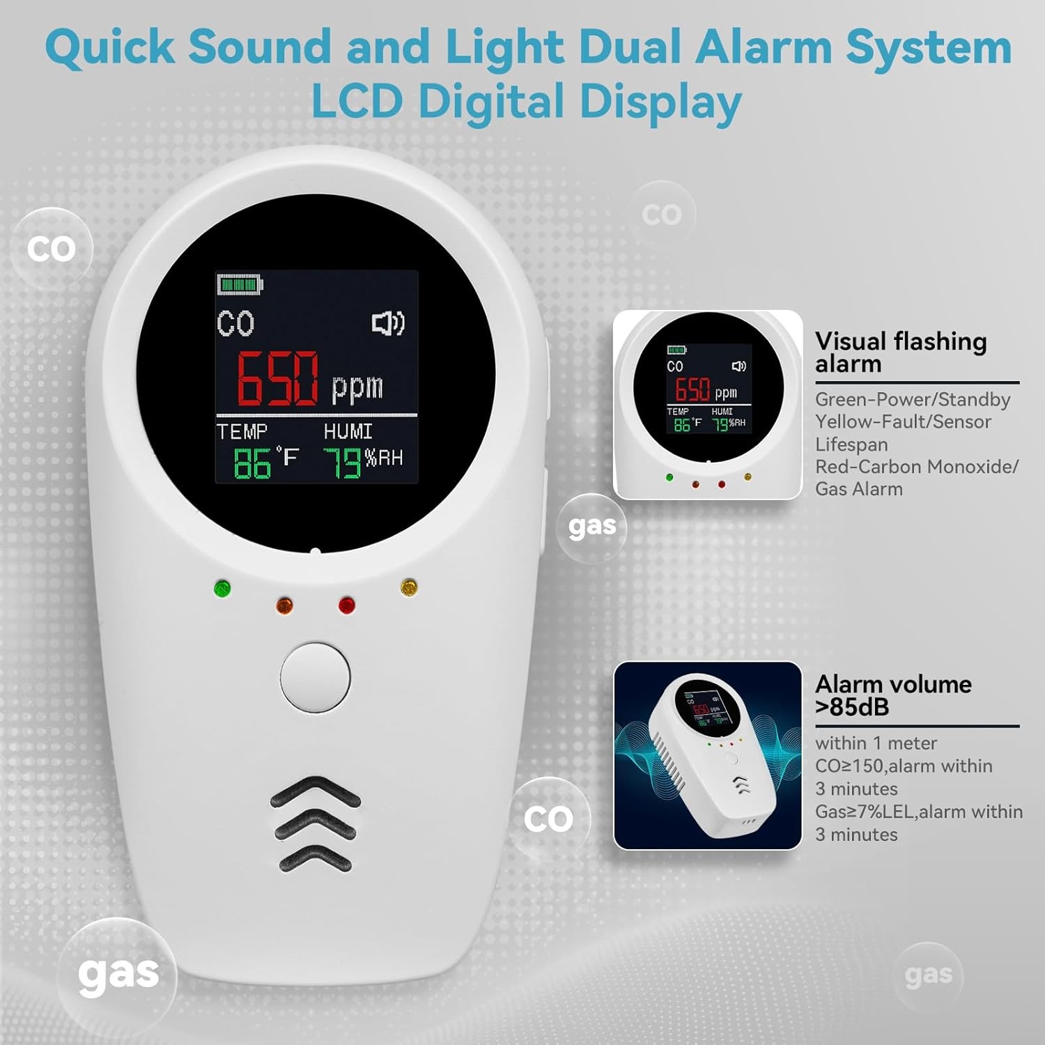5-in-1 Carbon Monoxide Detectors Smoke Detector,Combustible Gas Alarm Detector