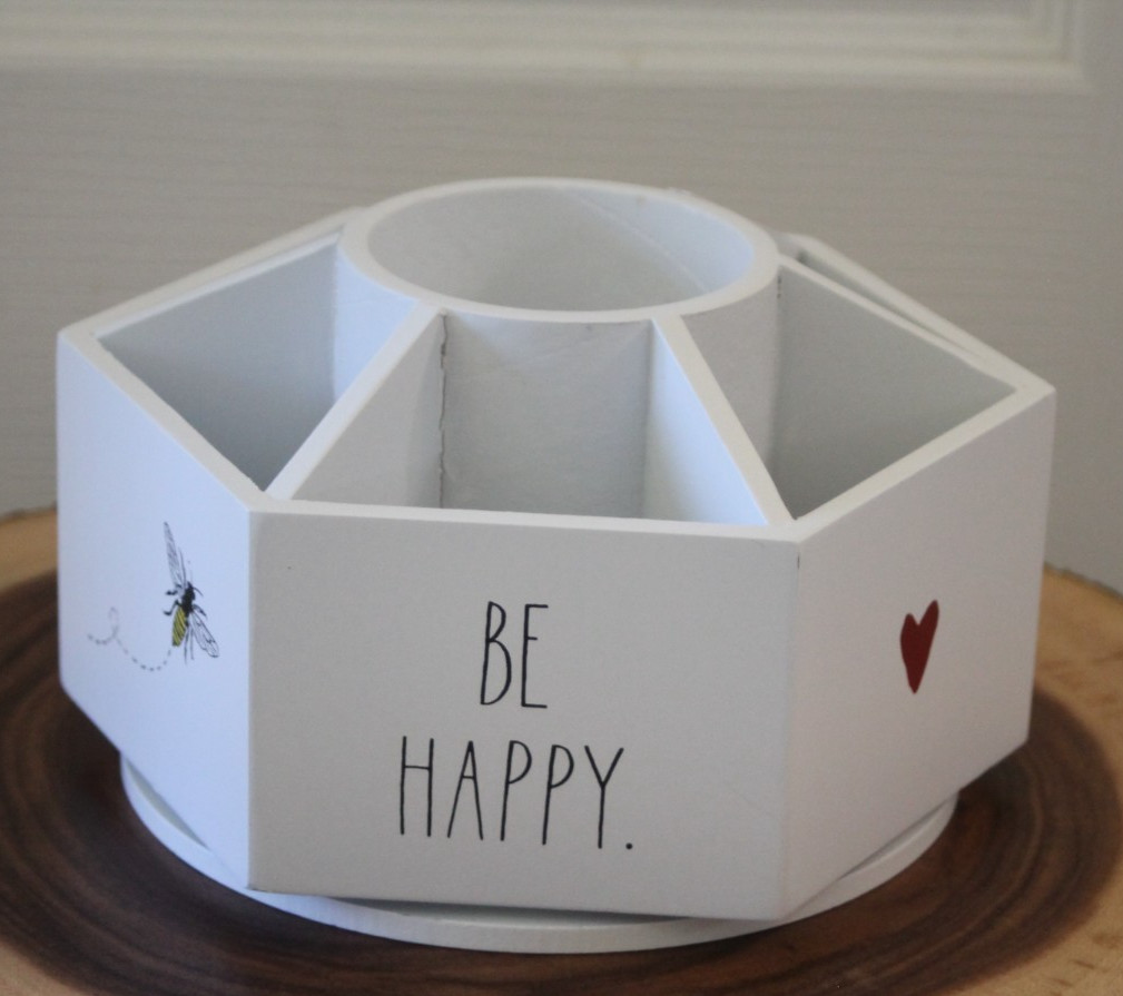 Rae Dunn Bee Flower Heart Be You Be Happy Be Kind Pen Pencil Lazy Susan Holder