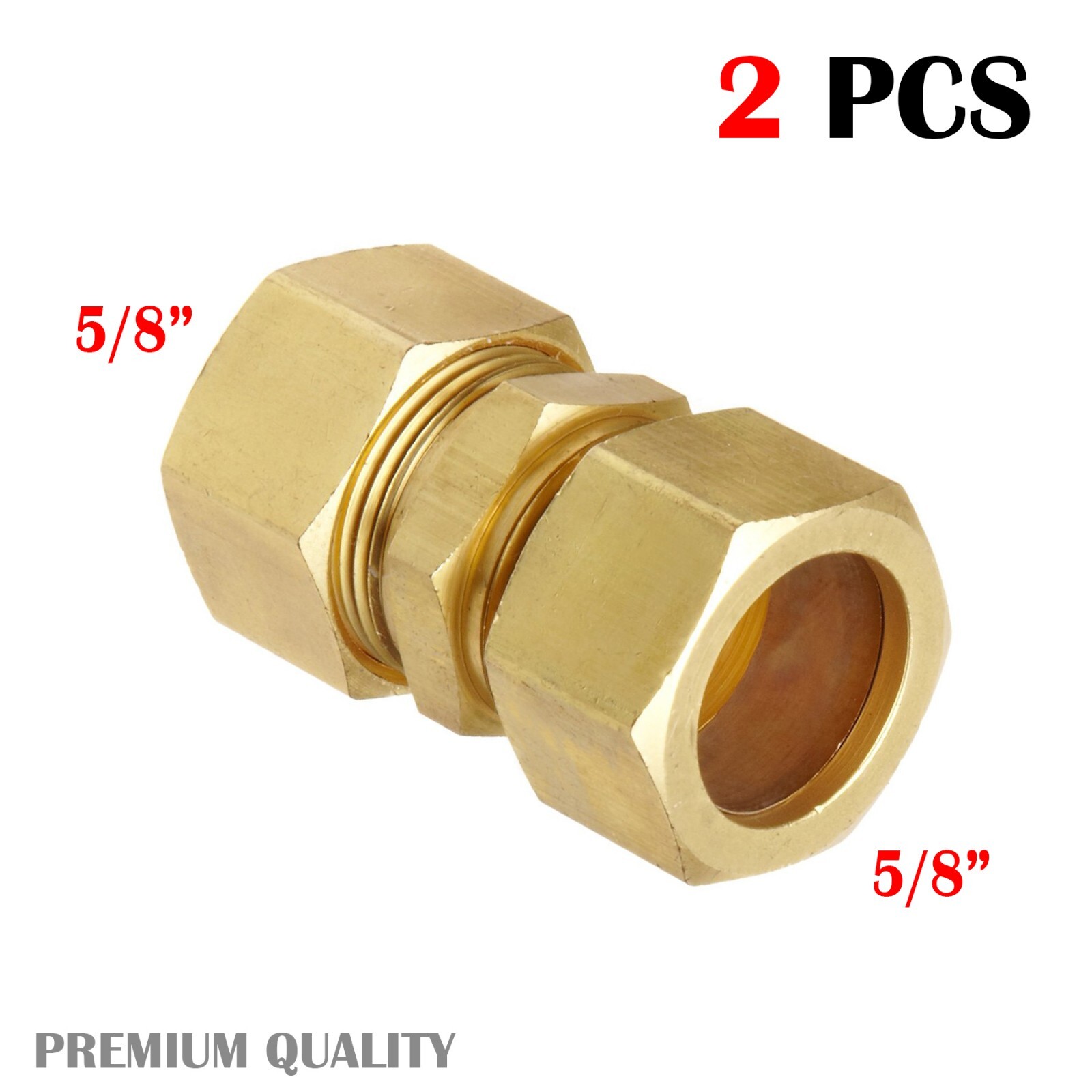 2 PC High Quality 5/8″ BRASS COMPRESSION FITTINGS