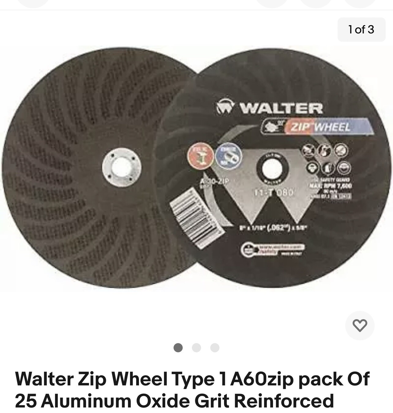 Walter 11T062 6×3/64×7/8 ZIP WHEEL High Performance Cut-Off Wheels Type 1 25 pk