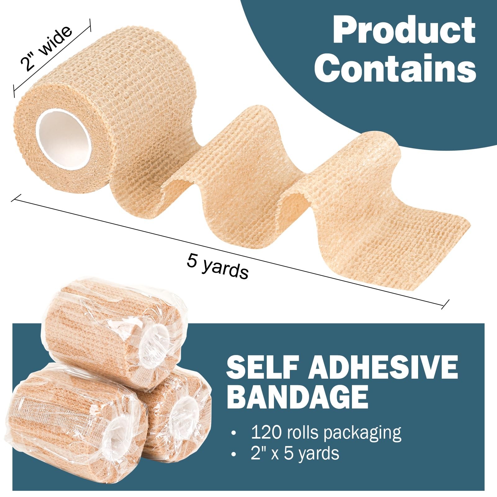 AZEN 120 Pack Self Adhesive Bandage Wrap, 2″ X 5 Yards 2IN – 120Pack, Beige