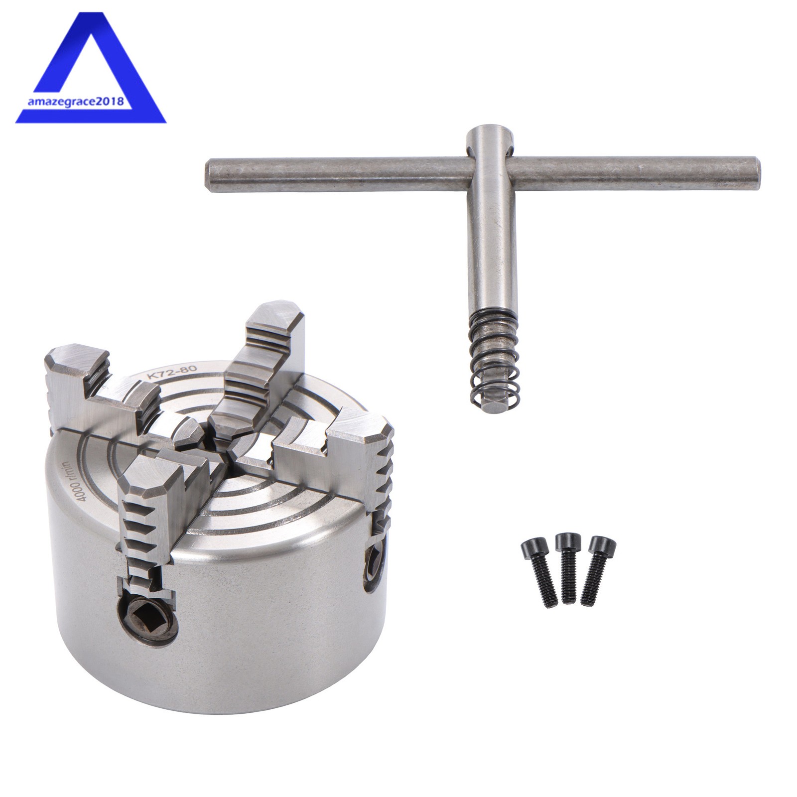 HT300 Material K72-80 3″ 4-Jaw Independent Lathe Chuck with T-key Fixing Screws