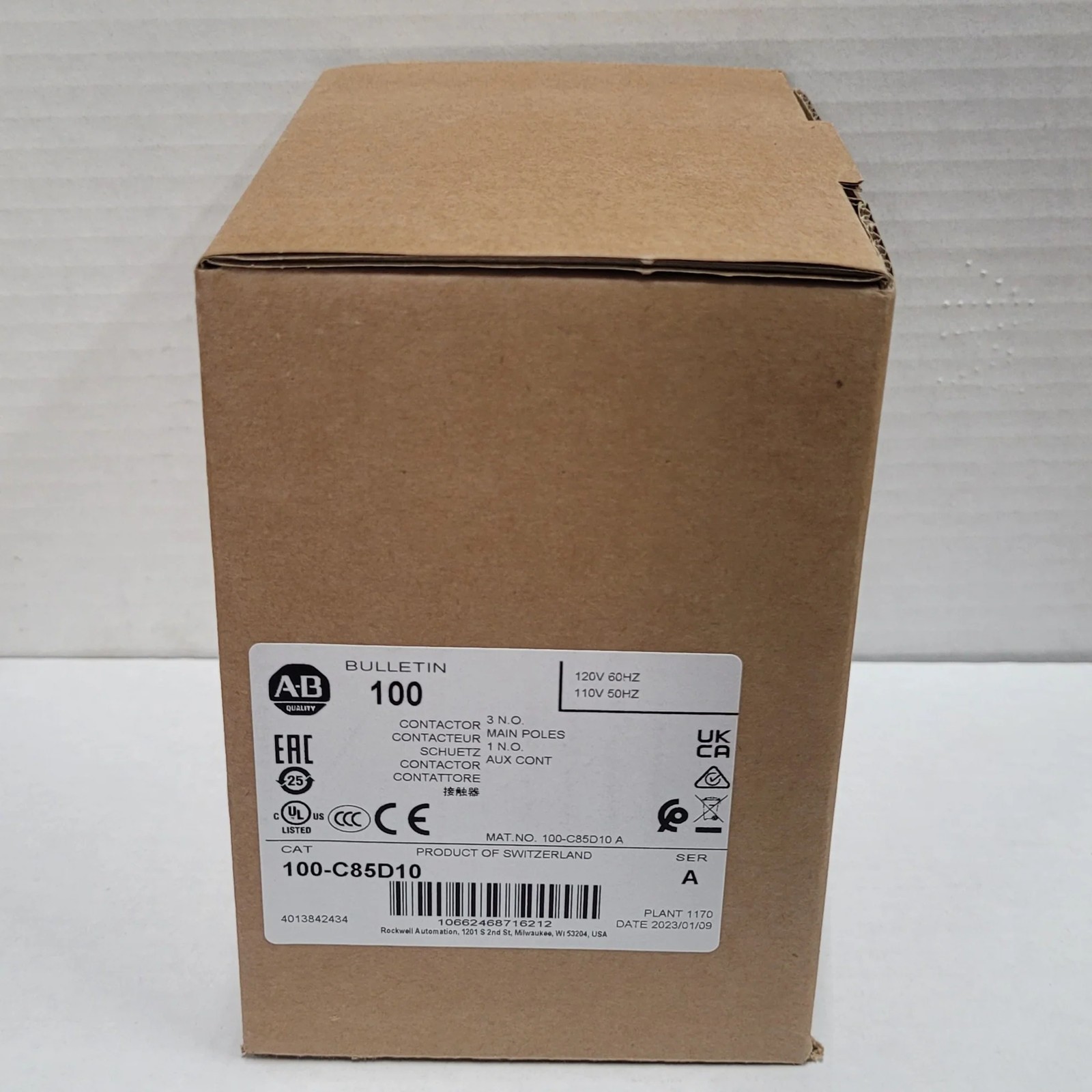 AB 100C85D10 Allen Bradley 100-C85D10 3P 85A 120V Contactor New In Box USA ! AB