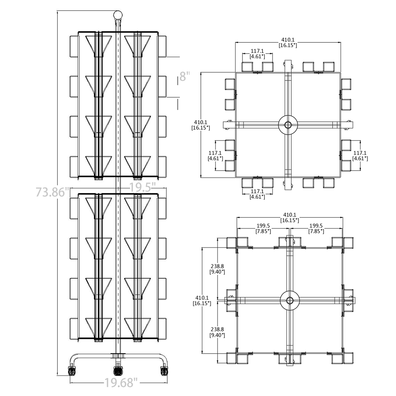 64 Adjustable Pockets Display Rack 5×7 7×5 up to 11″W X 8″T Cards 1.2″ D Pockets