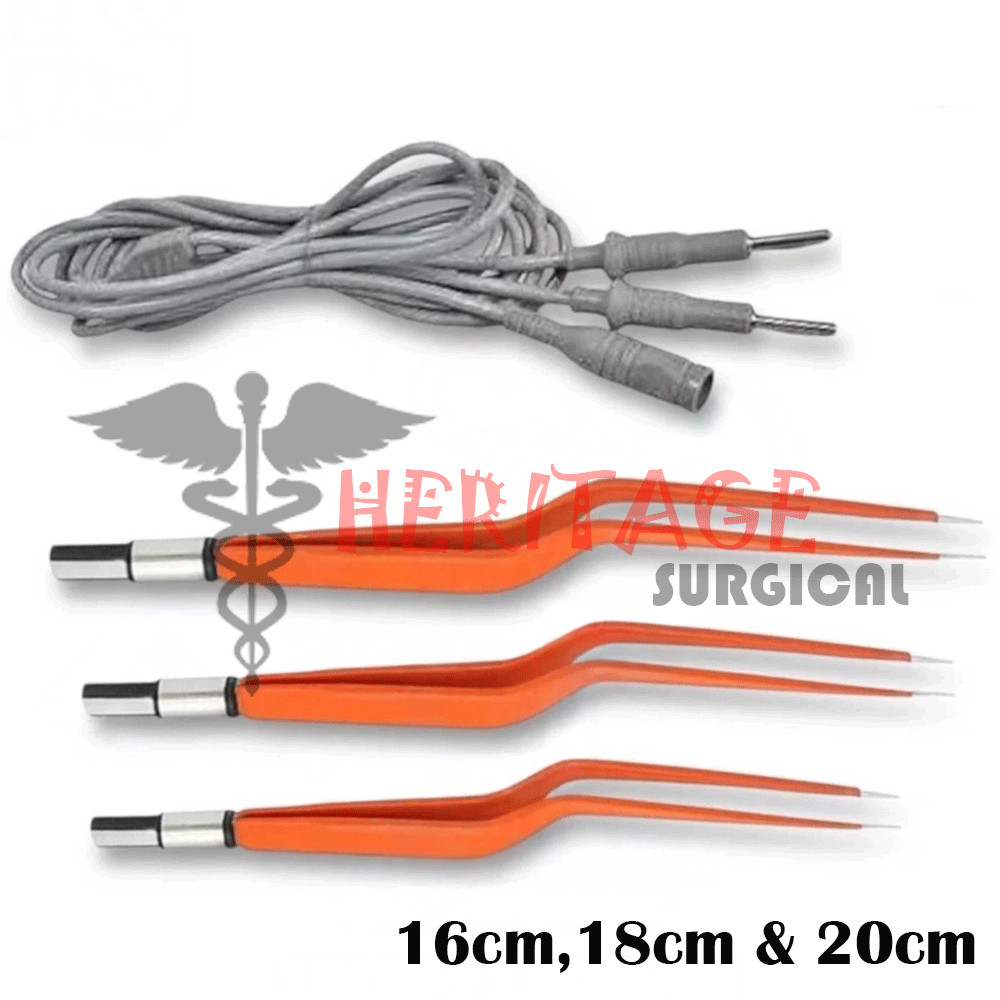New Non-Stick Bayonet Bipolar Forceps 3 Pcs & 3mtr Cord Of A+ Quality