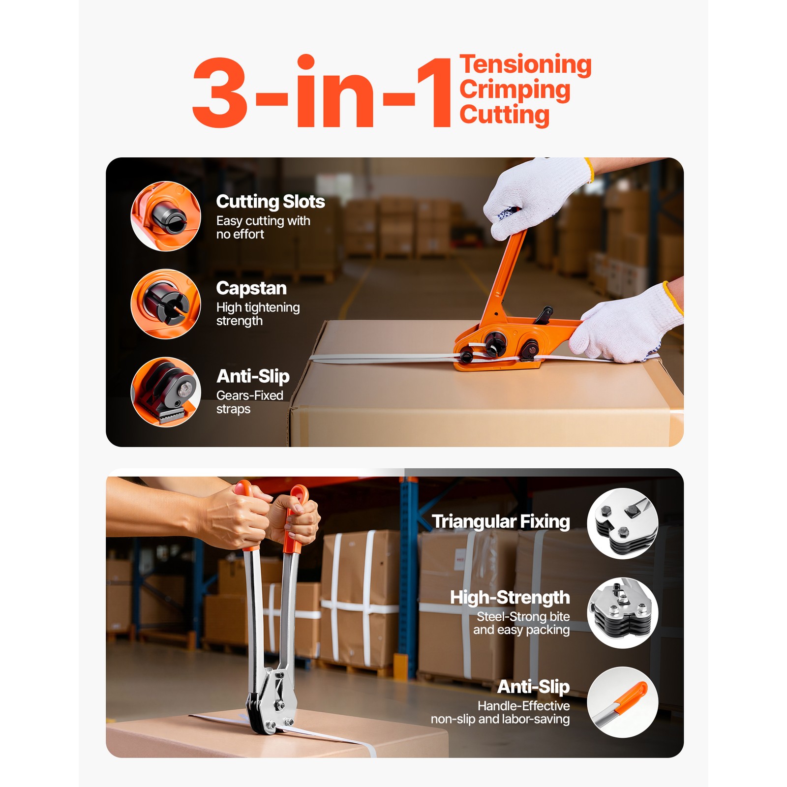Uimoso 1/2″ PP Banding Strapping Kit w/3200ft Strap 1000 Seals,50 Edge Protector