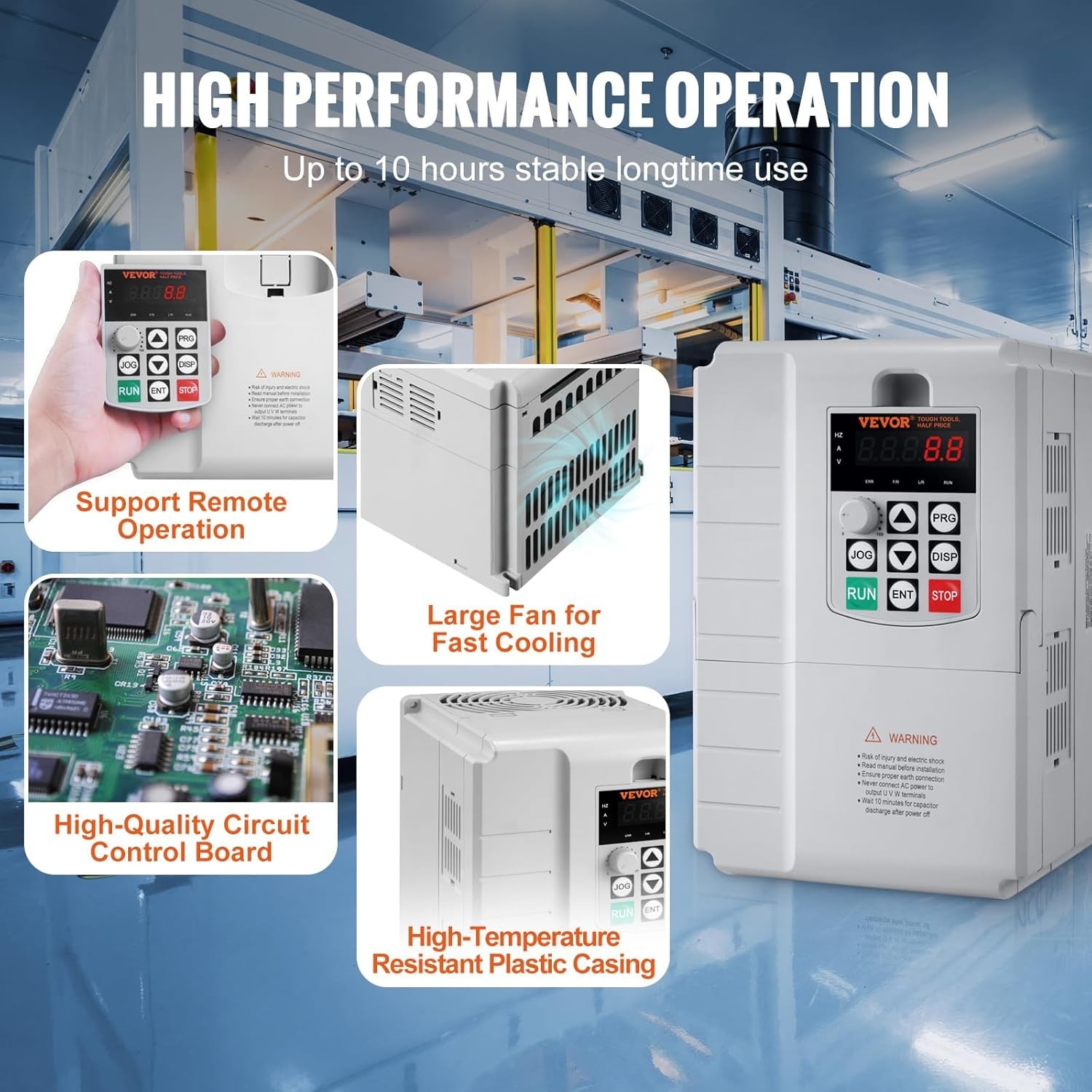 VFD 10HP, 7.5KW, 34A, 1 Phase 220V-240V Input to 3 Phase 220V-240V Output Var…