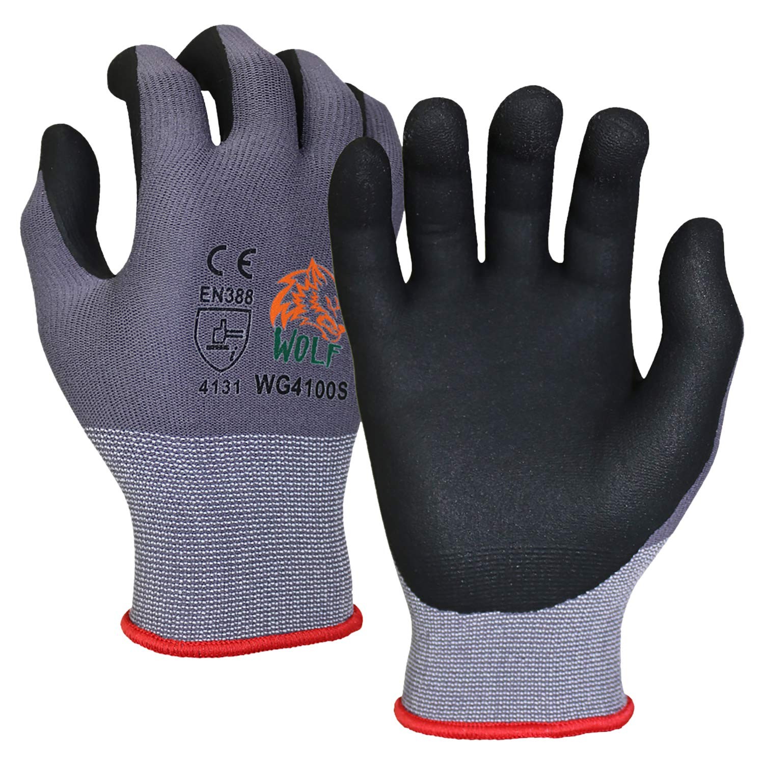 WOLF Ultra-Thin Nitrile Foam Grip Palm Coated Nylon Shell Work Glove, Constru…
