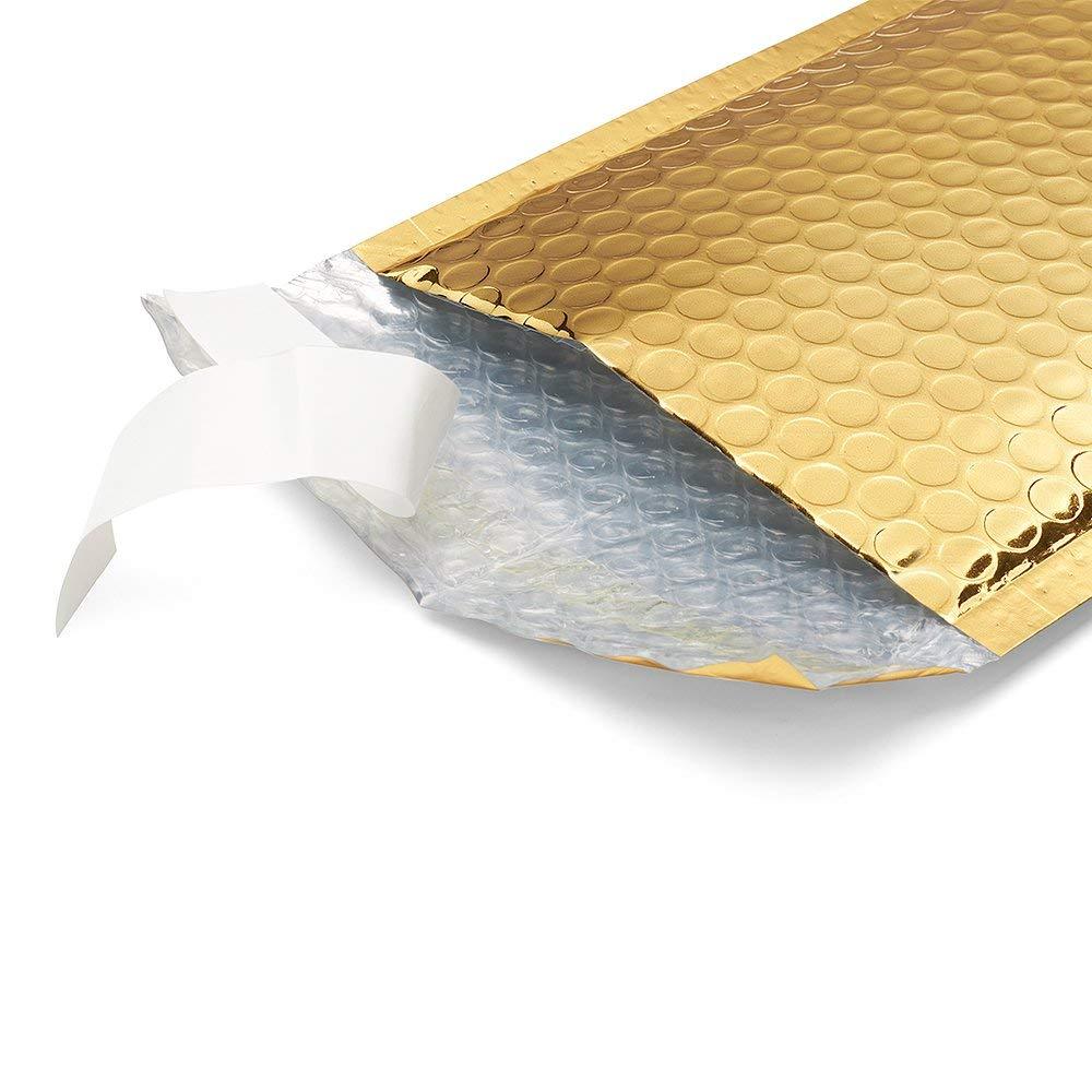 25 Extra Wide #0 Metallic Gold Poly Bubble Mailers 7×10 (Inner 6.625×9.25)