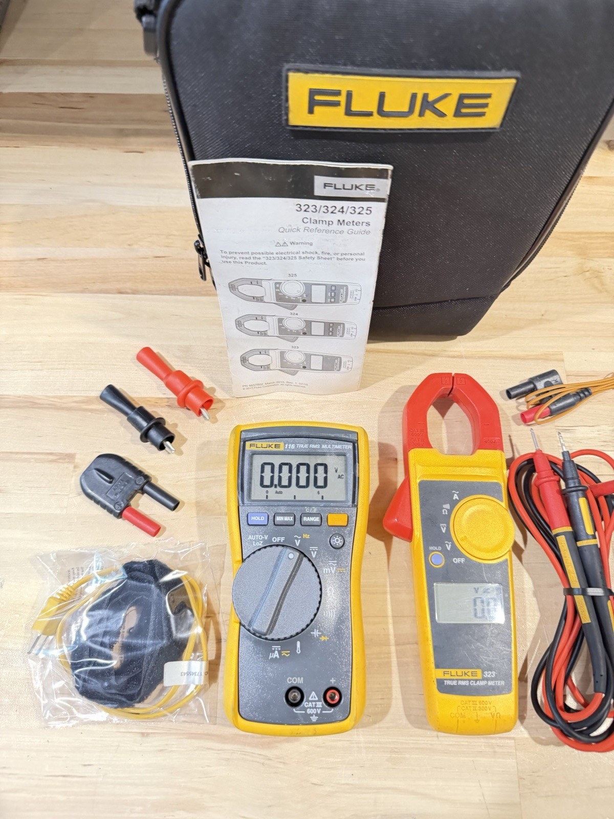 FLUKE 116/323 HVAC MULTIMETER COMBO KIT W/ ACCESSORIES (TESTED) SHIPS FAST