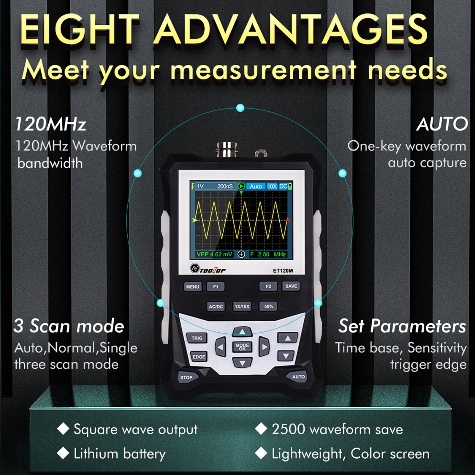 Handheld LCD Digital Oscilloscope 120MHz Bandwidth 500MSa/s Sampling Rate E6C1