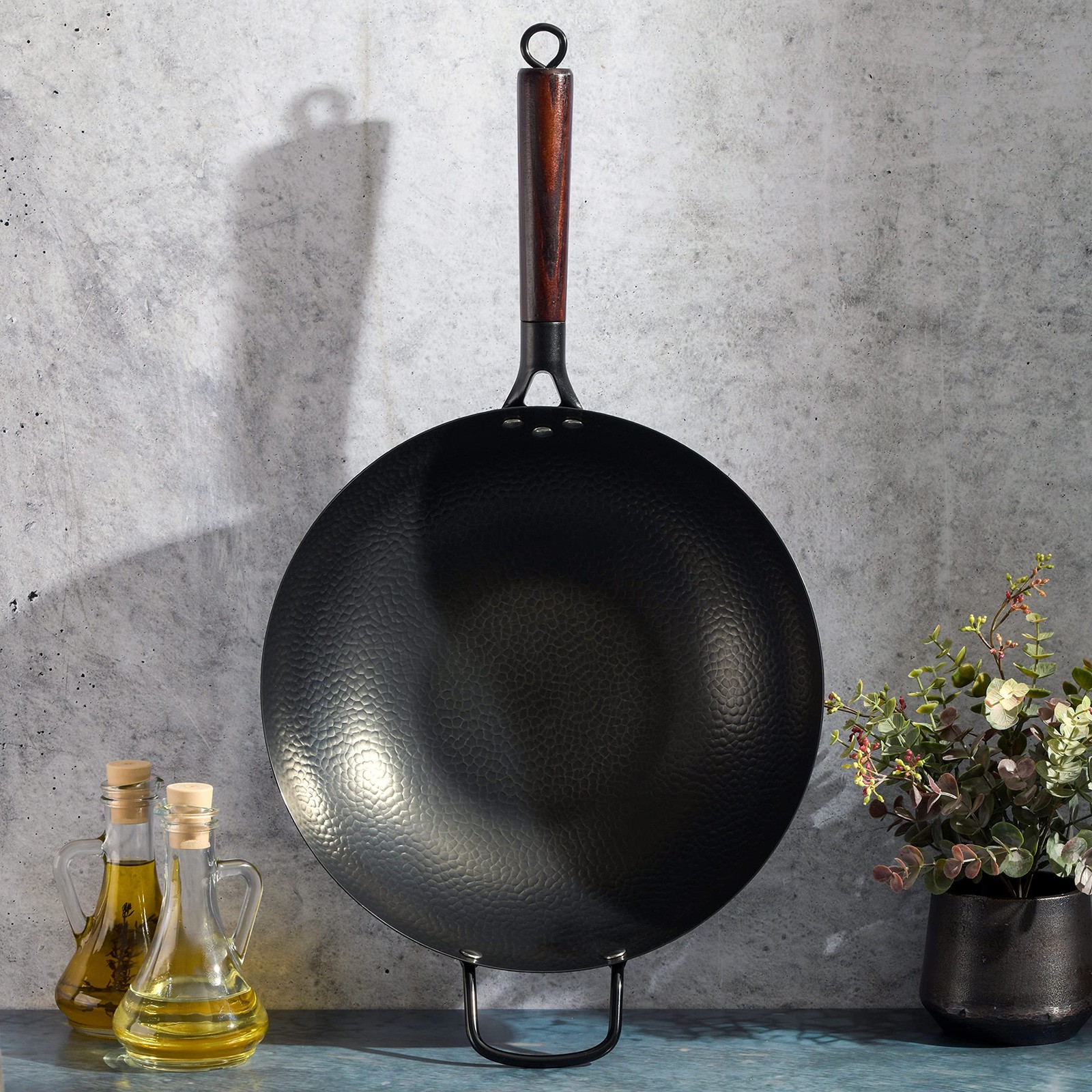 Gibson Home Stargaze Carbon Steel Flat Bottom Wok 13-Inch Hammered