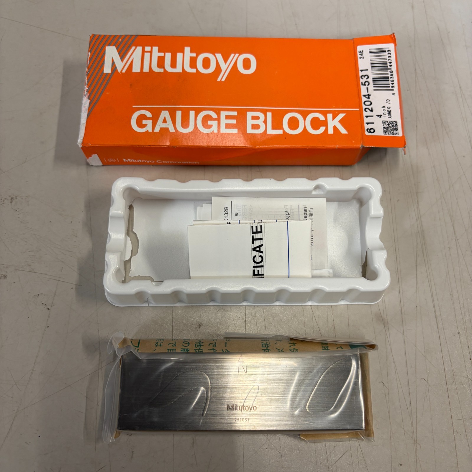 MITUTOYO – 611204-531 Gauge Block Square Steel 4.00″ In ASME 0