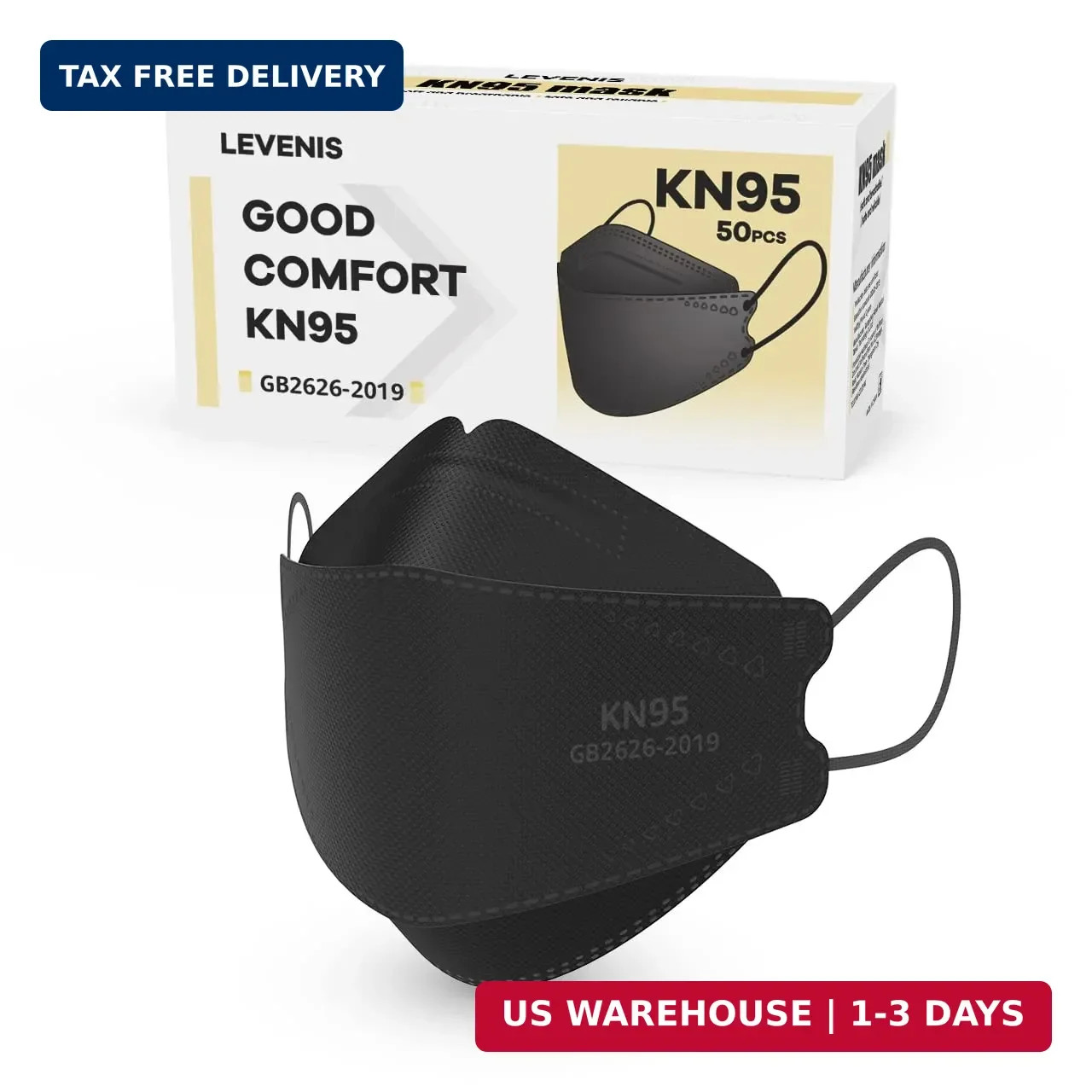 LEVENIS KN95 Face Masks 50 Pack, Breathable Comfortable and Disposable KN95 Mask