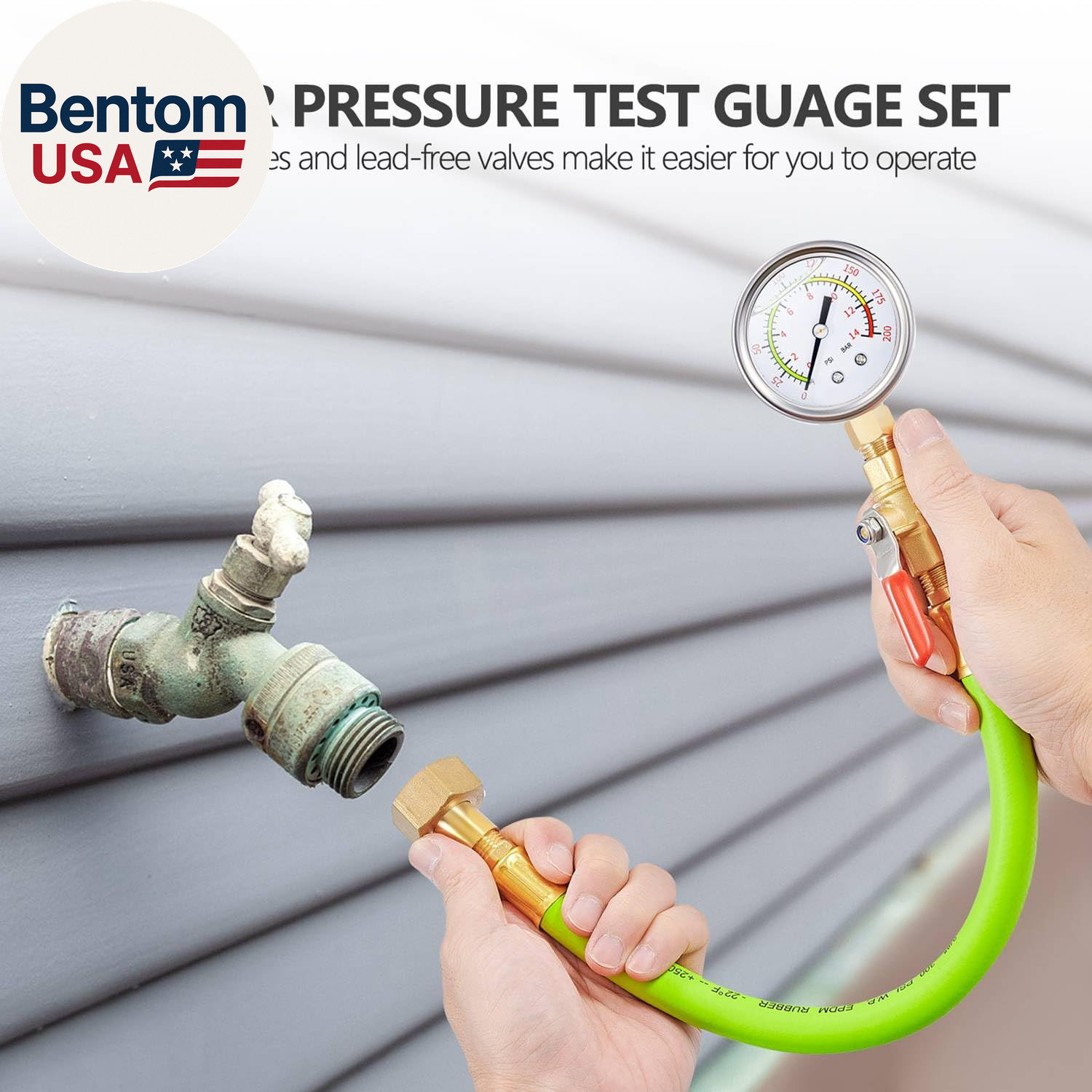 Stainless Steel Water Test Pressure Gauge Kit 2″ Dial Size,Gauge+12″ EPDM Rubber