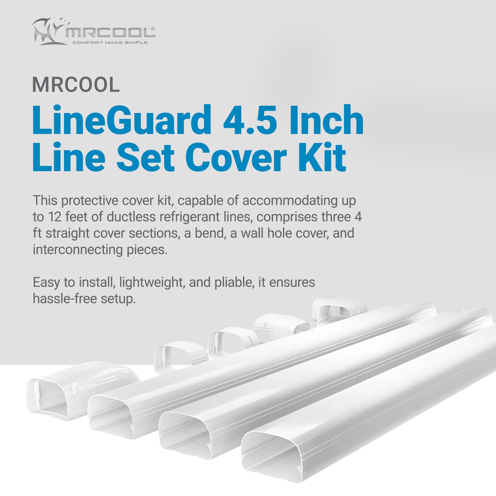 MrCool LineGuard 4.5″ Line Set Cover Kit, Durable HVAC Line Protection, 12 Ft