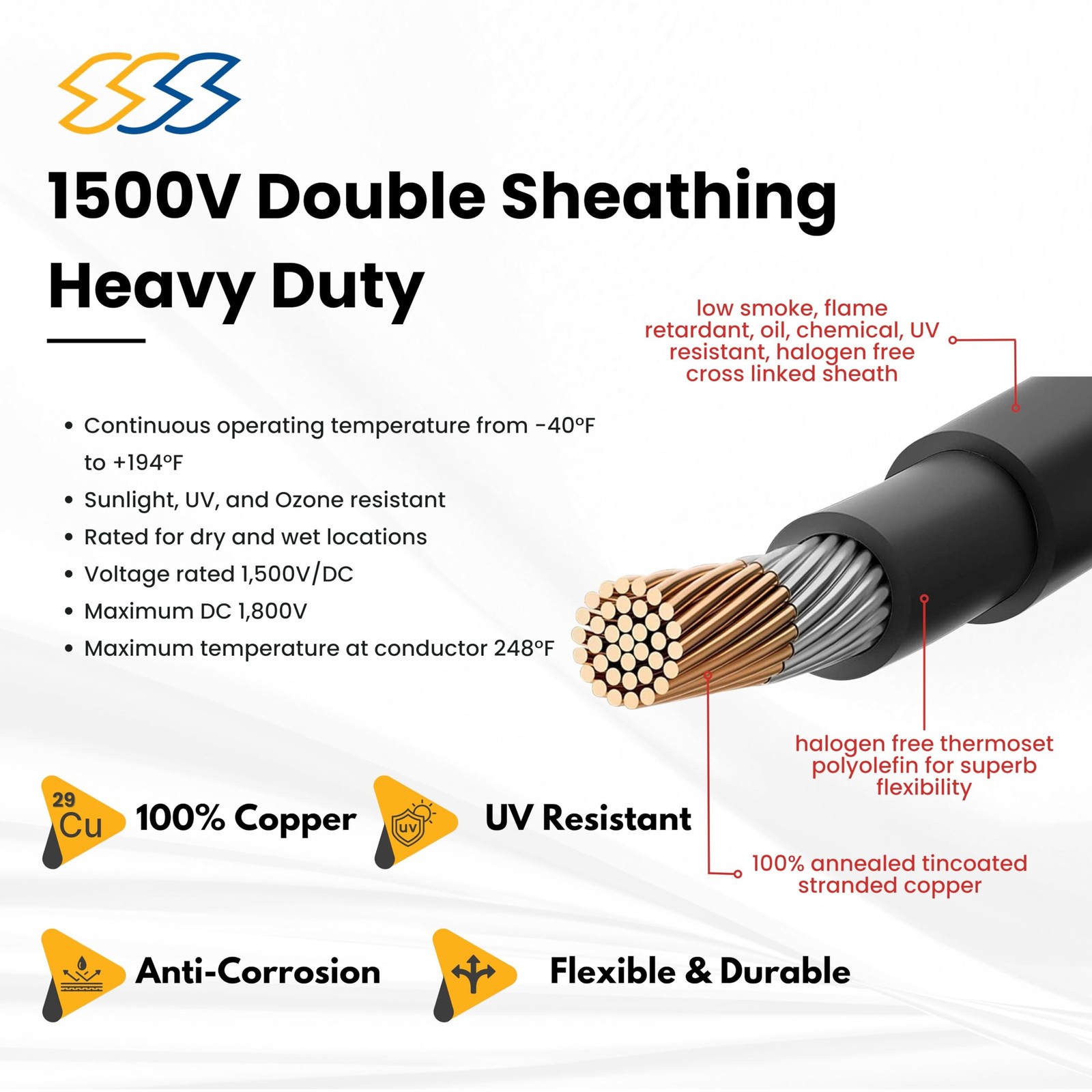 1500V High-Voltage PV Wire – 100FT, 10AWG – Outdoor Waterproof UV Resistant -…
