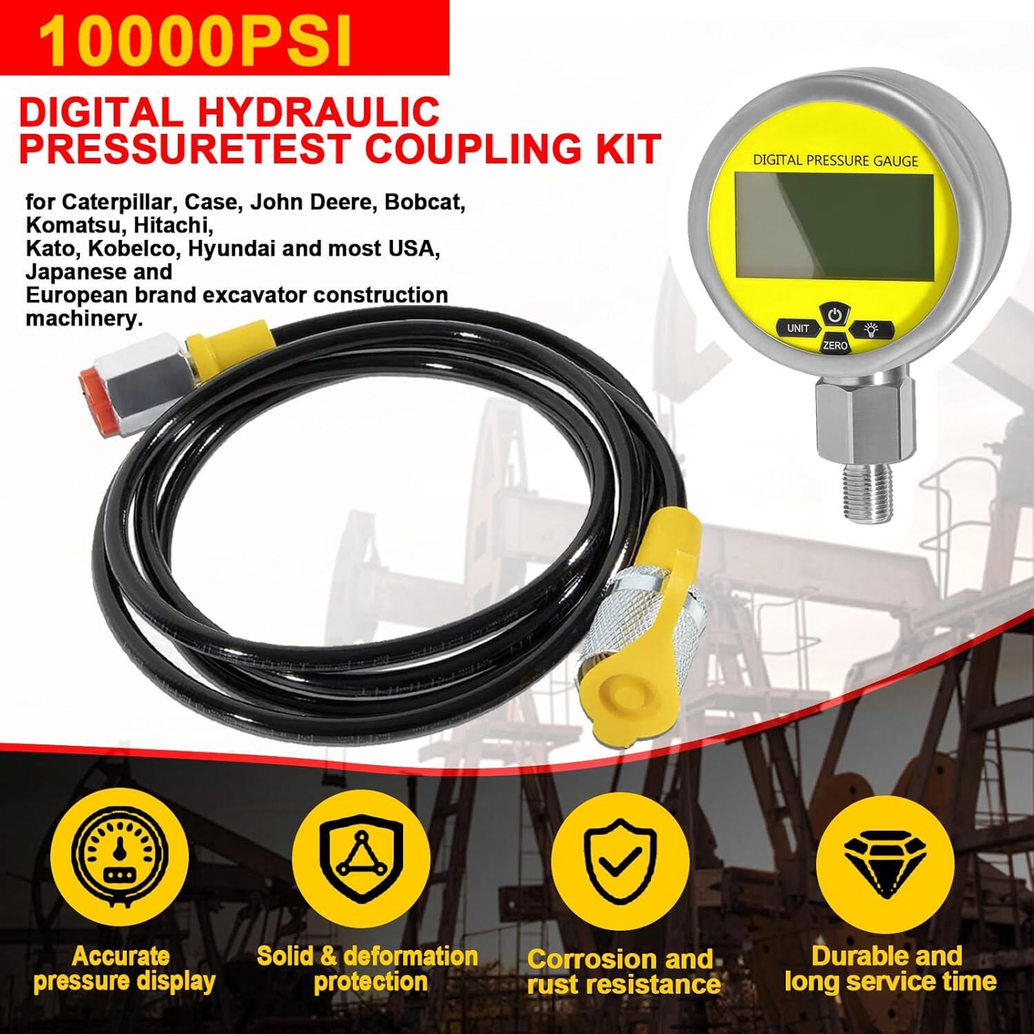 10000PSI Digital Hydraulic Pressure Test Coupling Kit 700BAR/70Mpa Fit Excavator