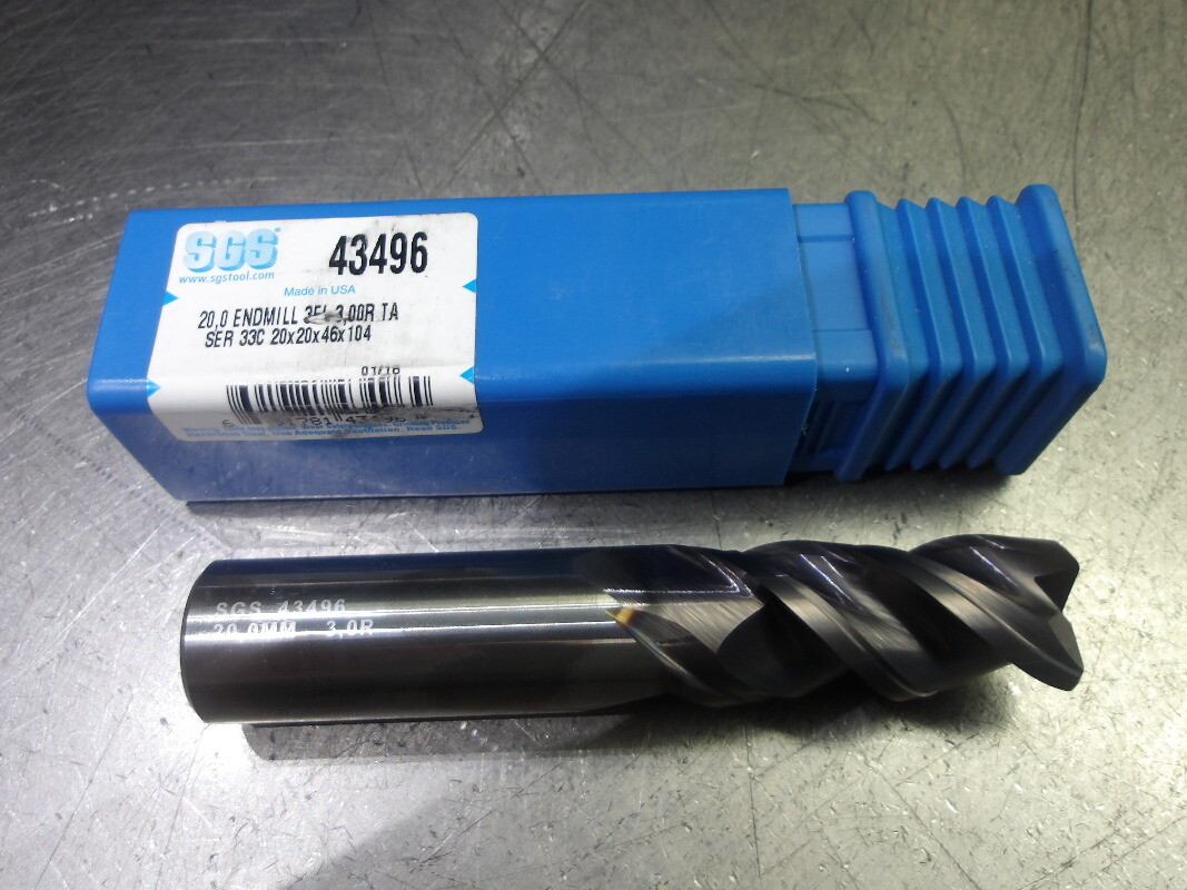 SGS 20mm 3 Flute Carbide CR Endmill 3mm R 43496 (LOC433A)