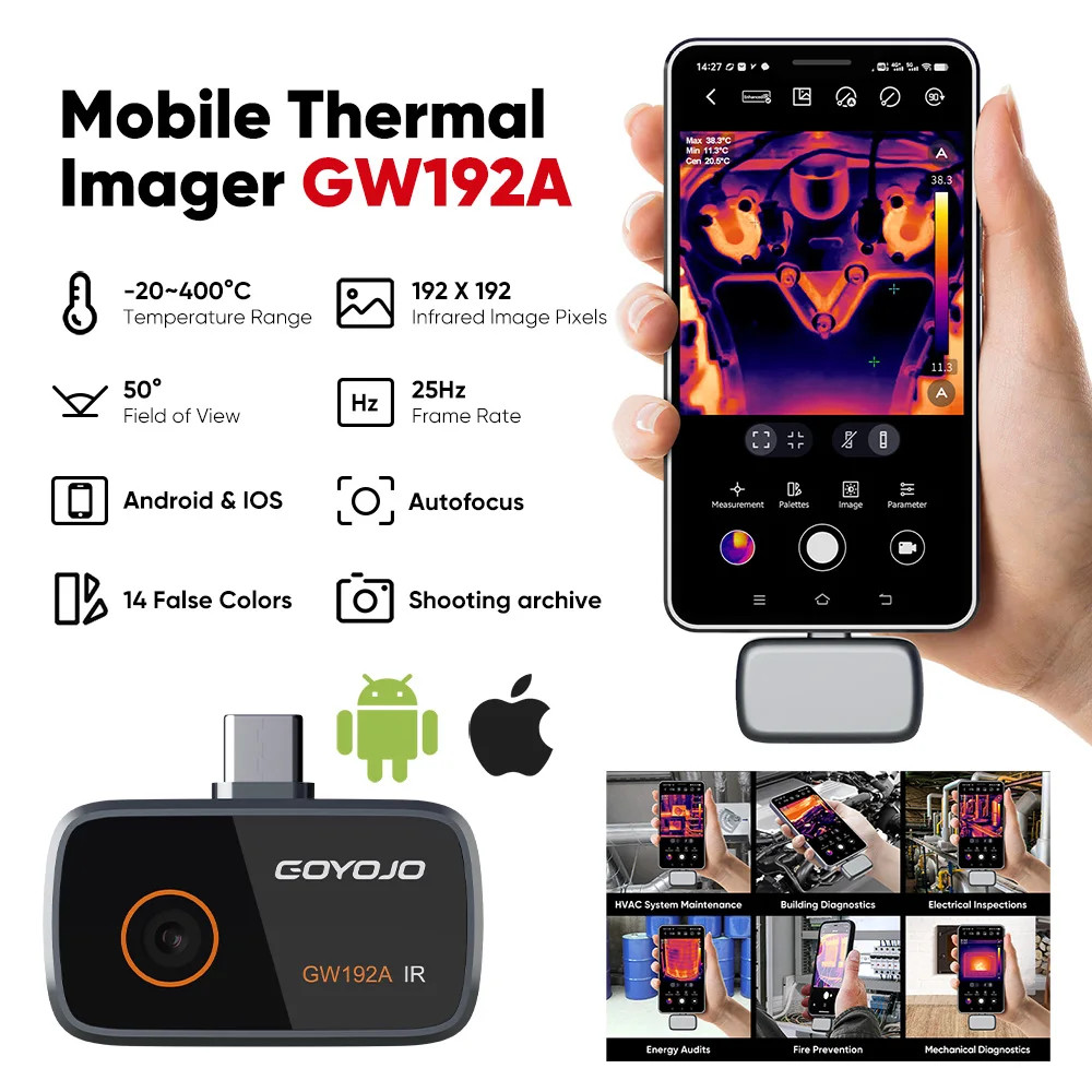 GOYOJO Thermal Imaging Camera for Android/iphone 15/16/17 192×192 IR Resolution
