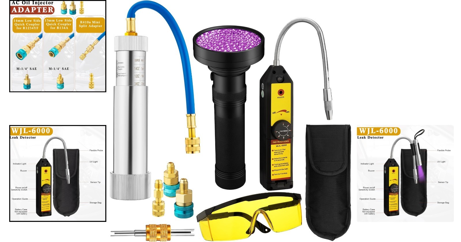 Comprehensive AC Leak Detection Kit – R134a, R1234yf Compatible, UV Dye Included